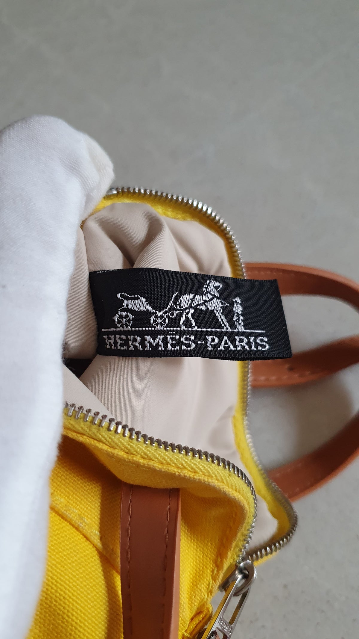 Authentic Hermès Upcycle Canvas Small Yellow Pochette with Straps