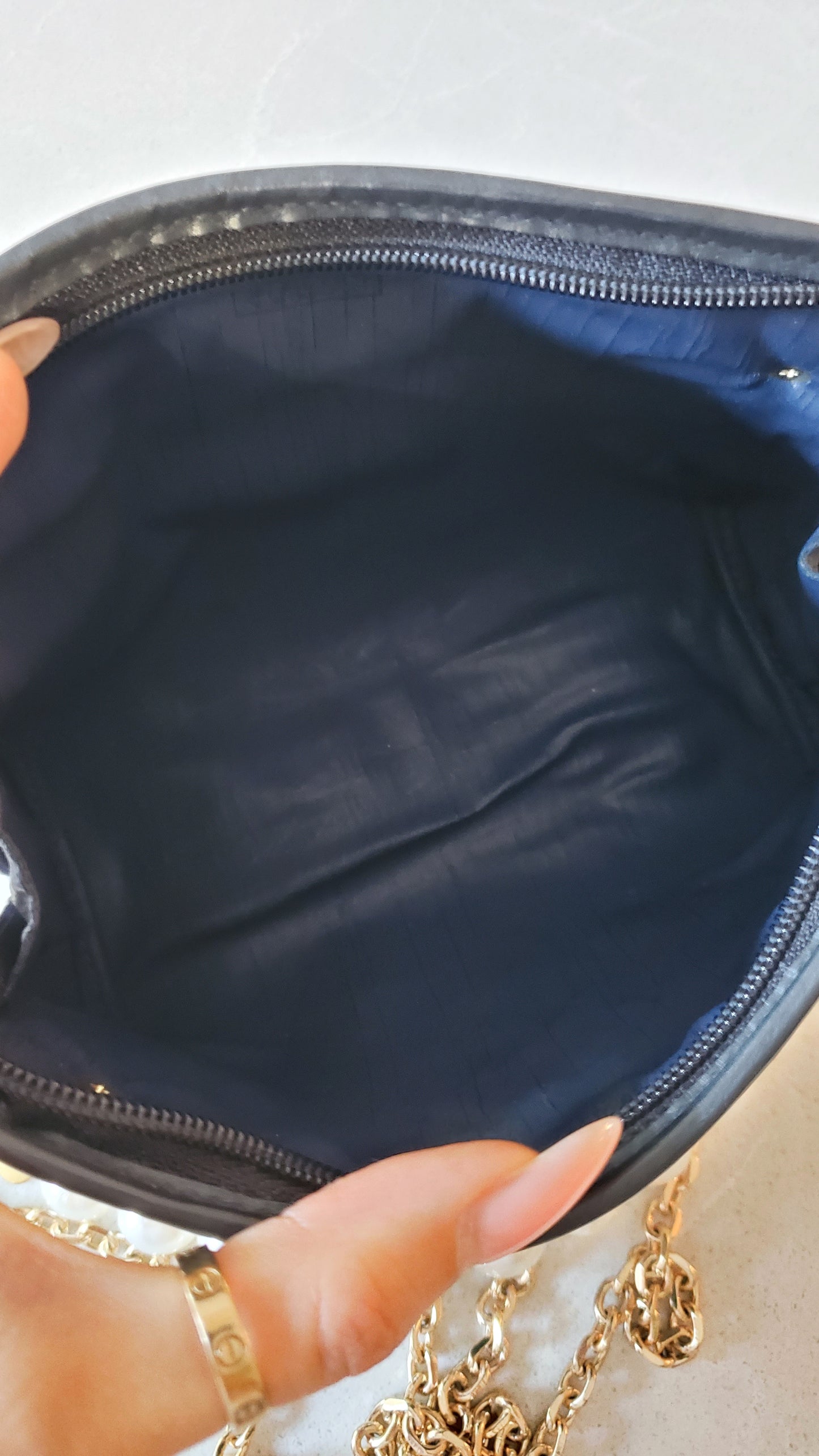 Authentic Vintage Gucci Upcycle Navy Purse on Chains (with pearls)