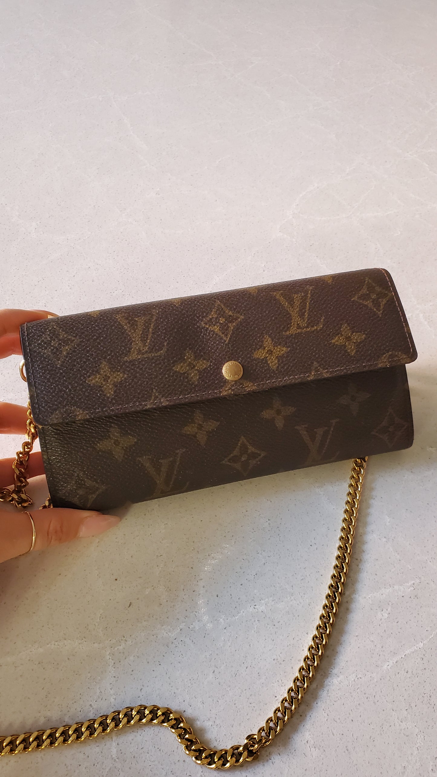 Authentic Louis Vuitton (CA0937) Upcycle Long Brown Wallet on Chain