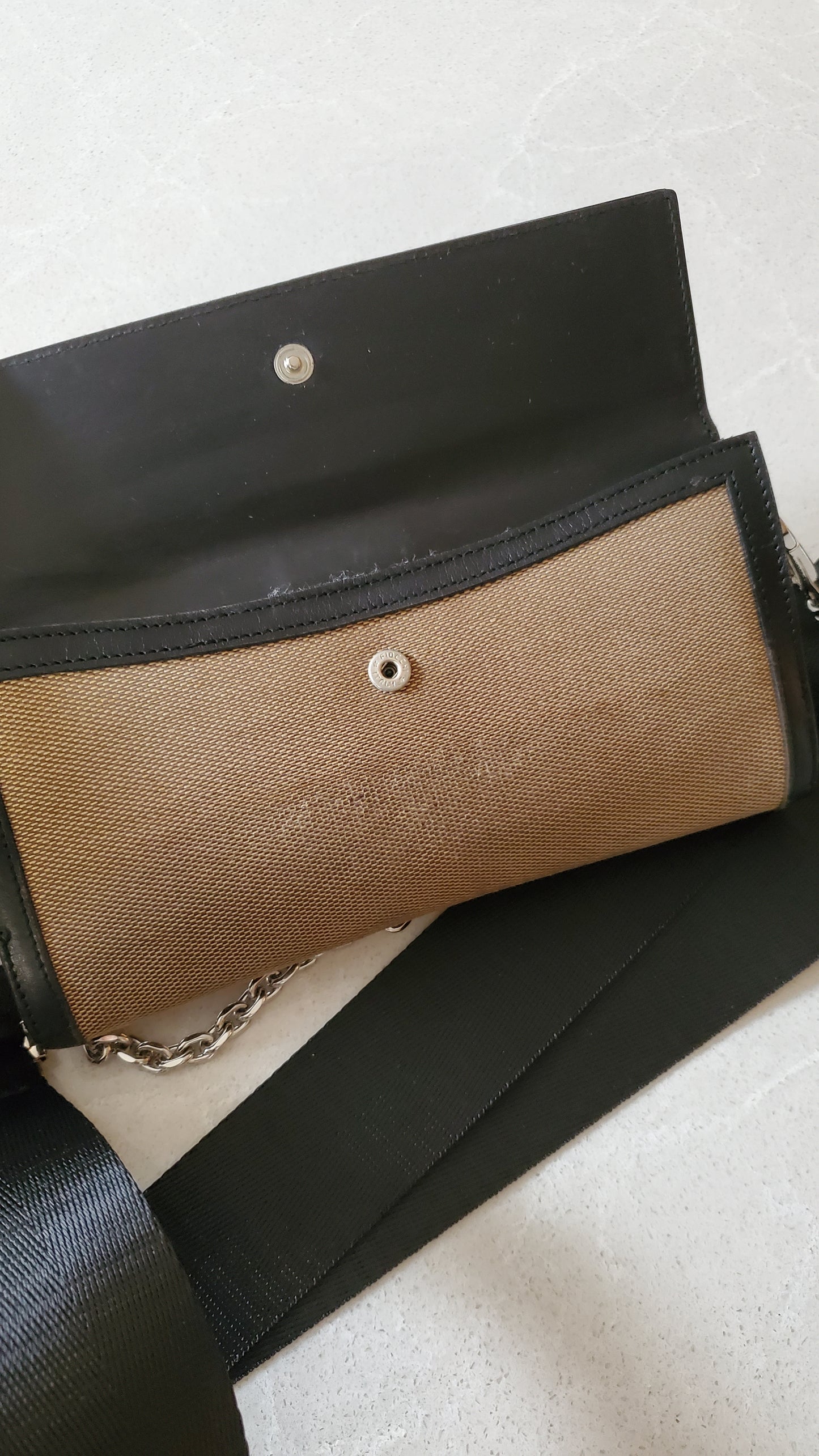 Authentic Gucci Upcycle Black/ Fabric Canvas Long Wallet on Strap & Chain