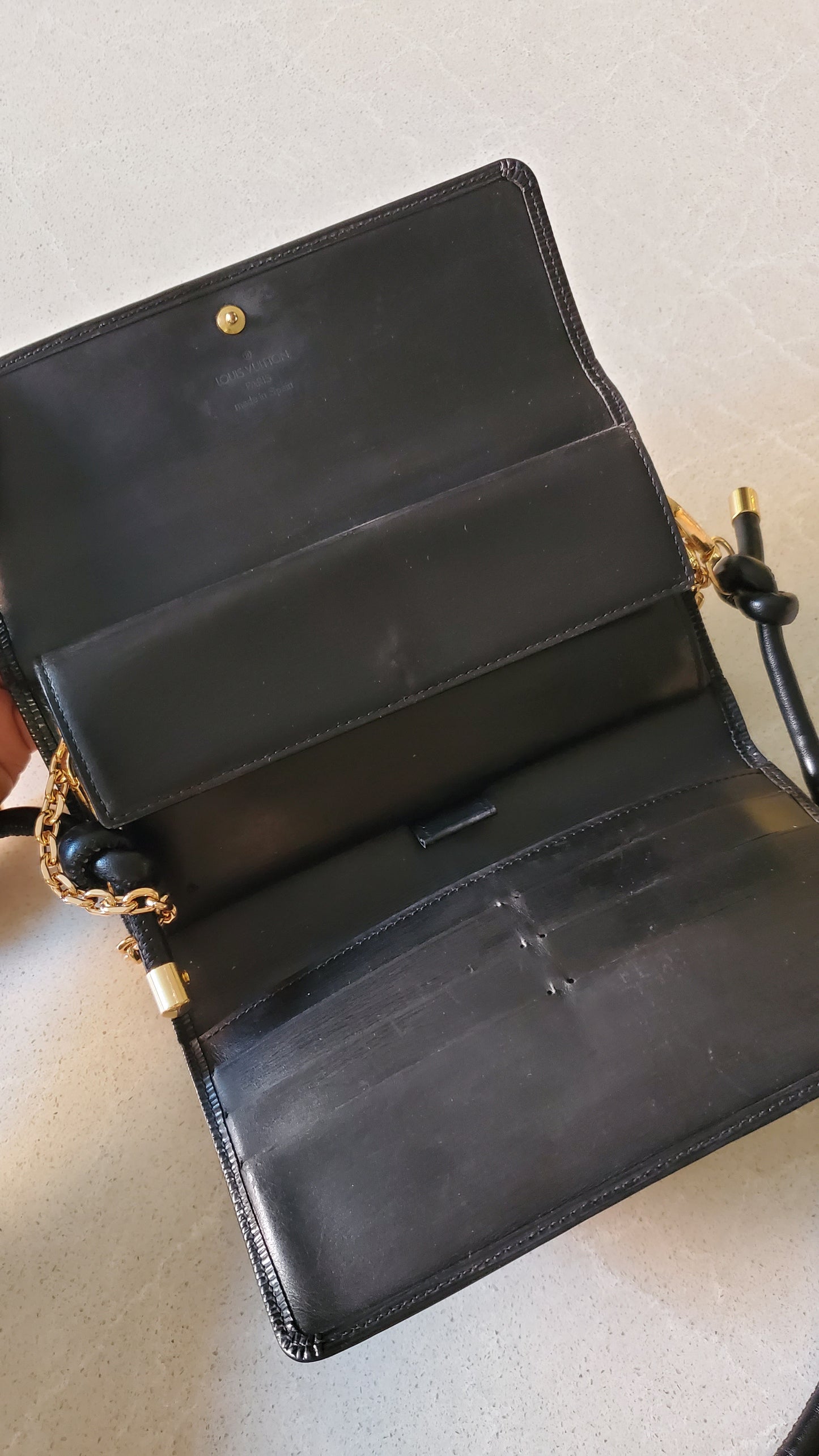 Authentic Louis Vuitton Upcycle Long Black Epi Wallet on Strap & Chain