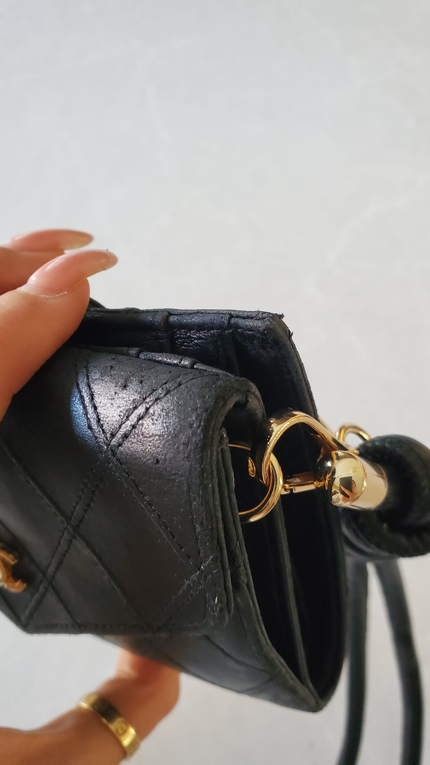 Authentic Chanel Upcycle Black Lambskin Small Wallet on Strap