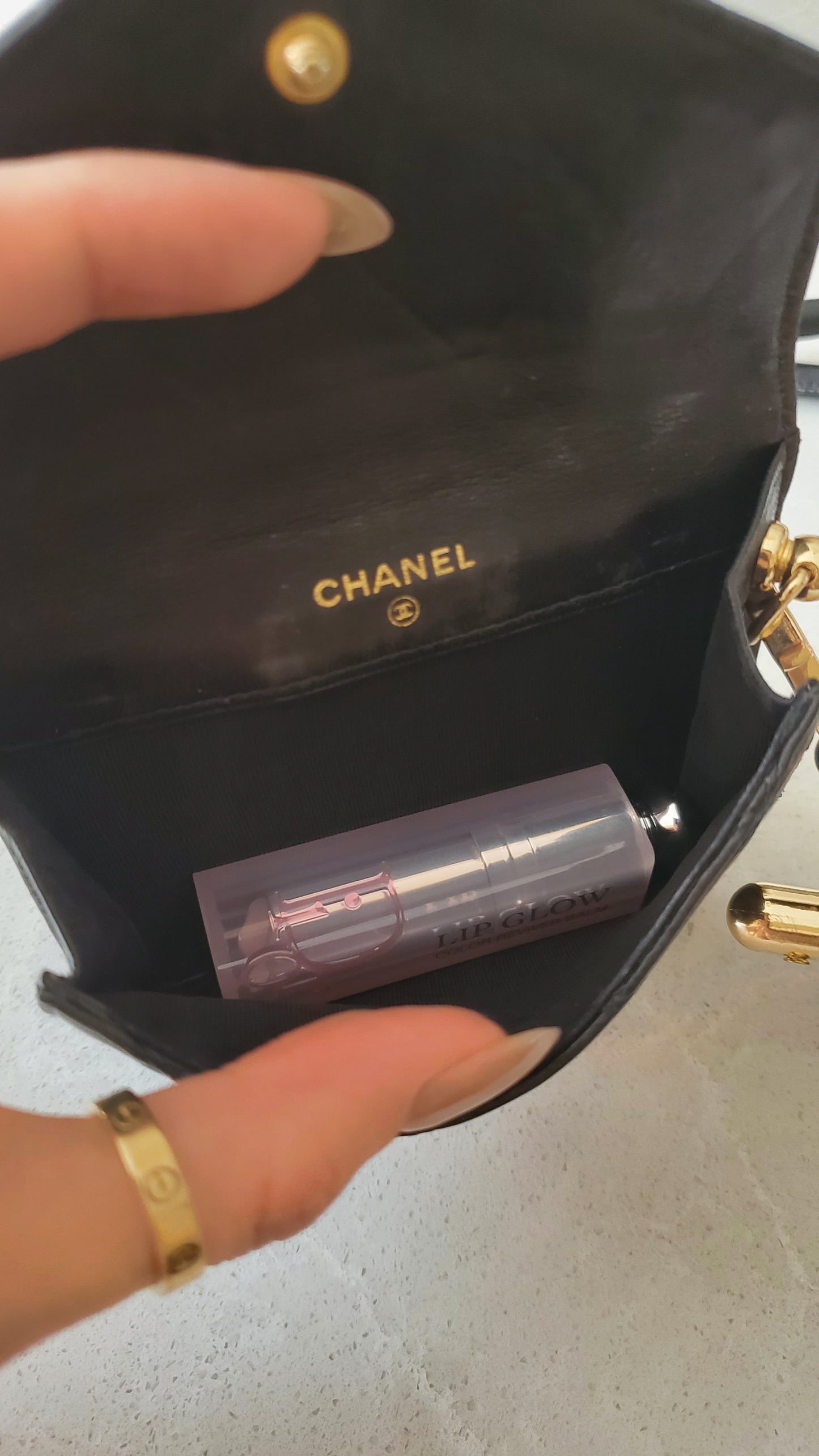 Authentic Chanel Upcycle Black Lambskin Small Wallet on Strap