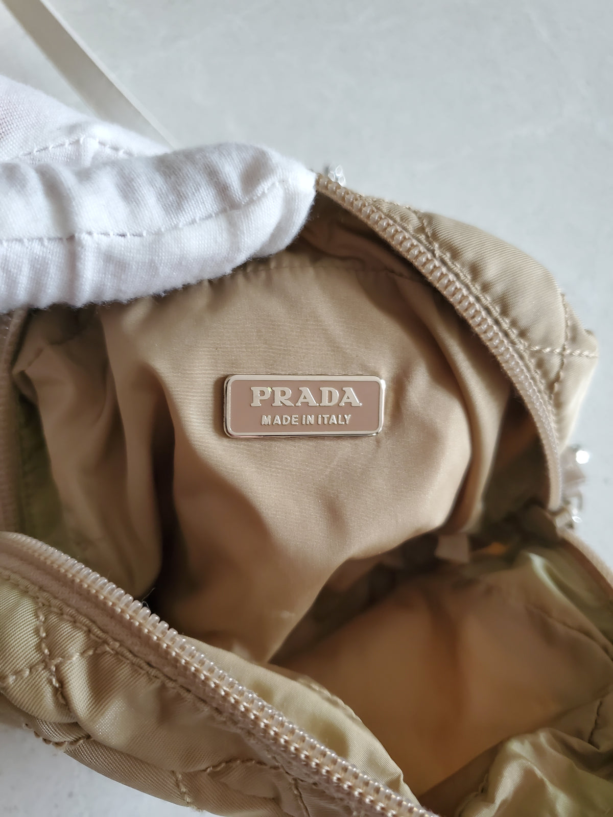 Authentic Prada Upcycle Versatile Beige Nylon Pouch with Chain & Straps (upgraded version)
