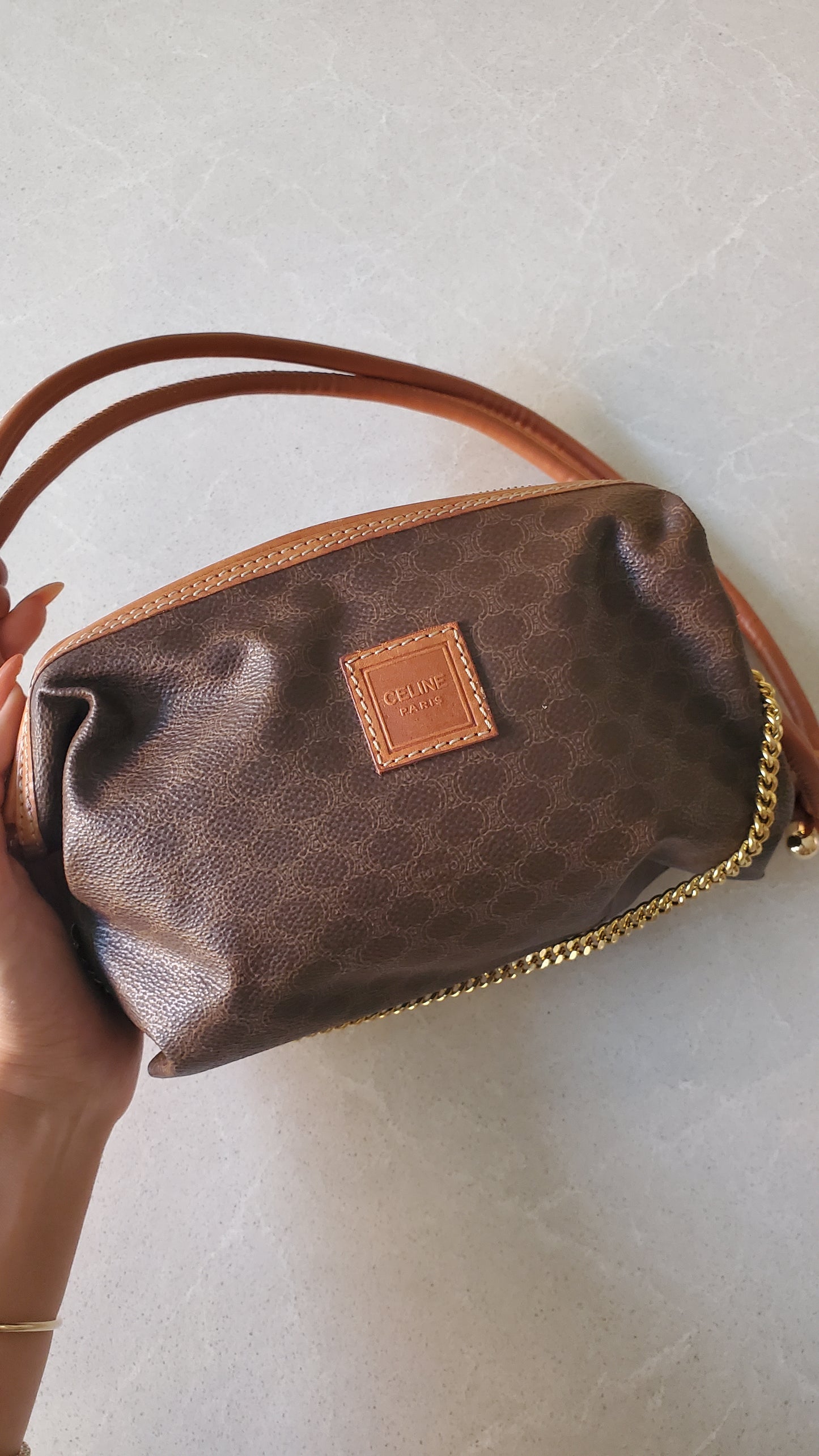Authentic Vintage Celine Upcycle Purse on Strap & Chain
