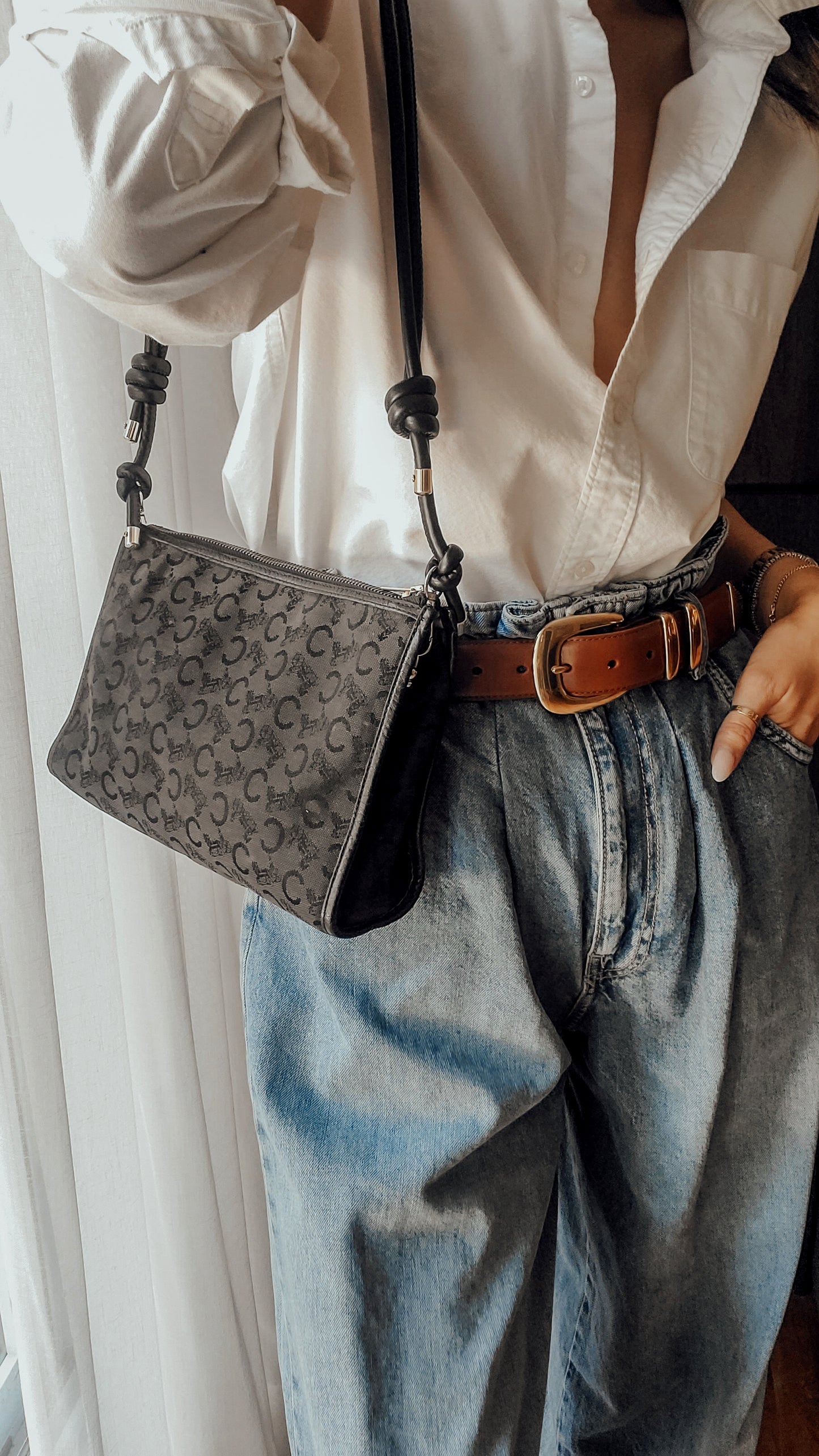 Authentic Vintage Celine Upcycle Black Fabric Purse on Strap