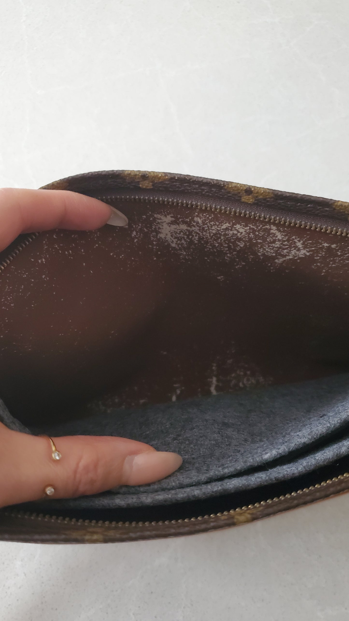 Authentic Vintage Louis Vuitton Upcycle Toiletry Pouch (Grey Insert) with Chain & 2 Straps