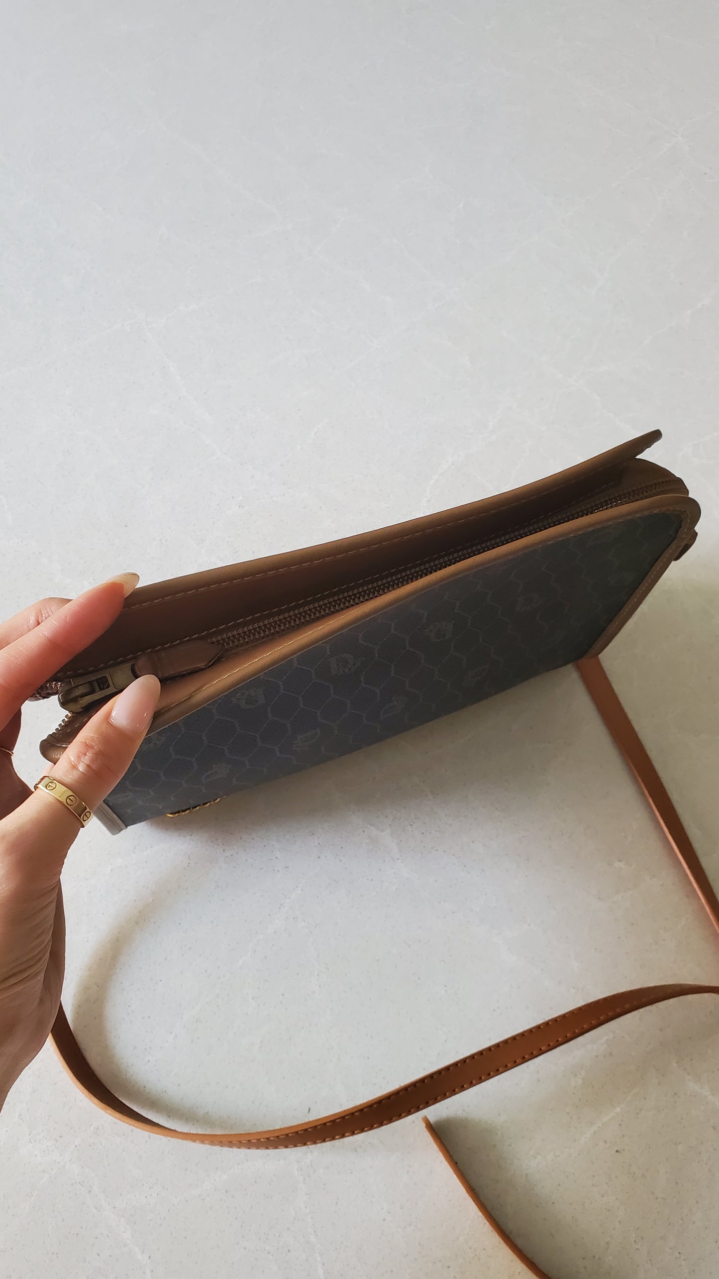 Authentic Vintage Dior Tan Purse on Strap & Chain