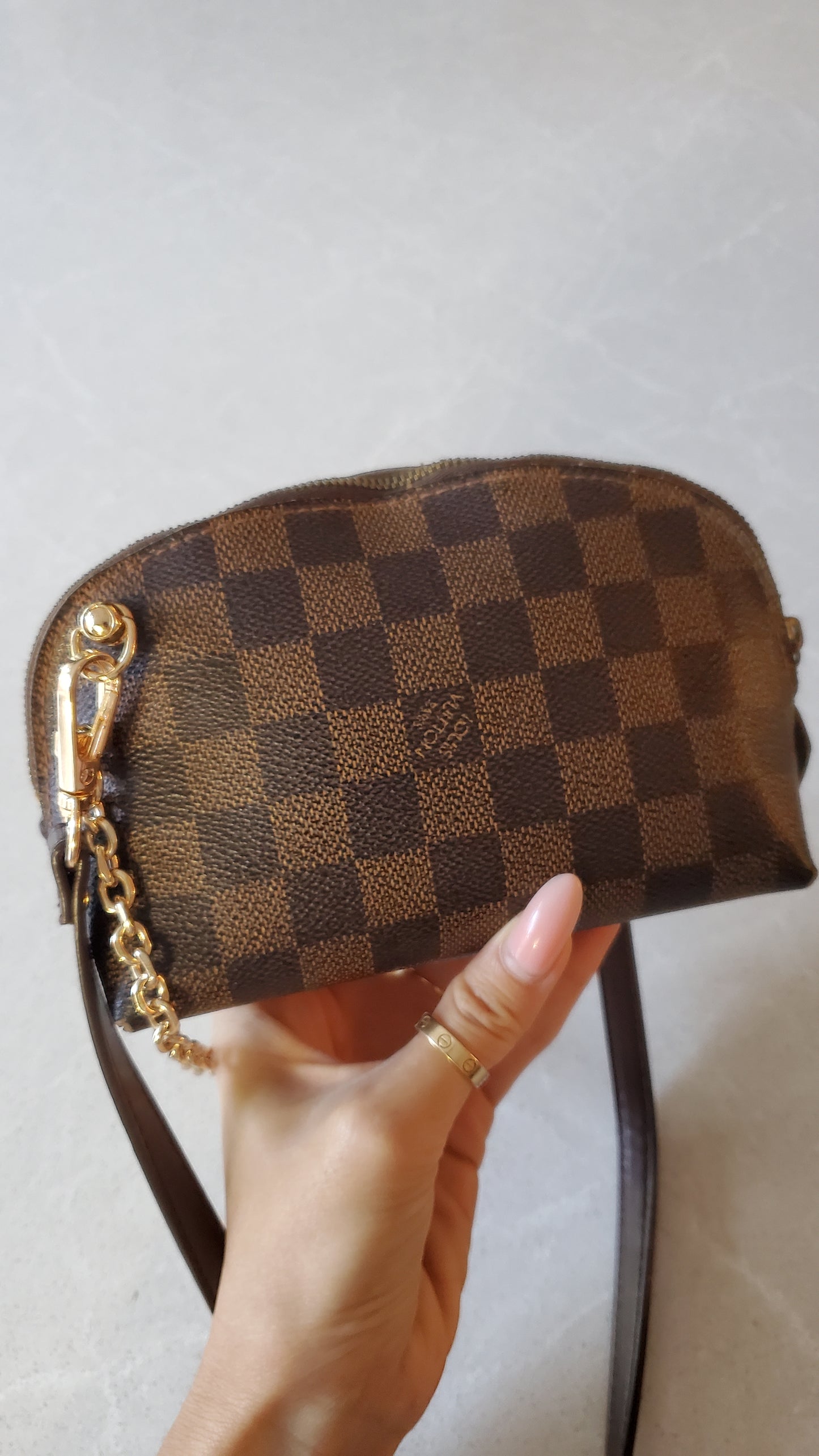 Authentic Louis Vuitton Upcycle Brown Ebene Pouch on Chain & Strap