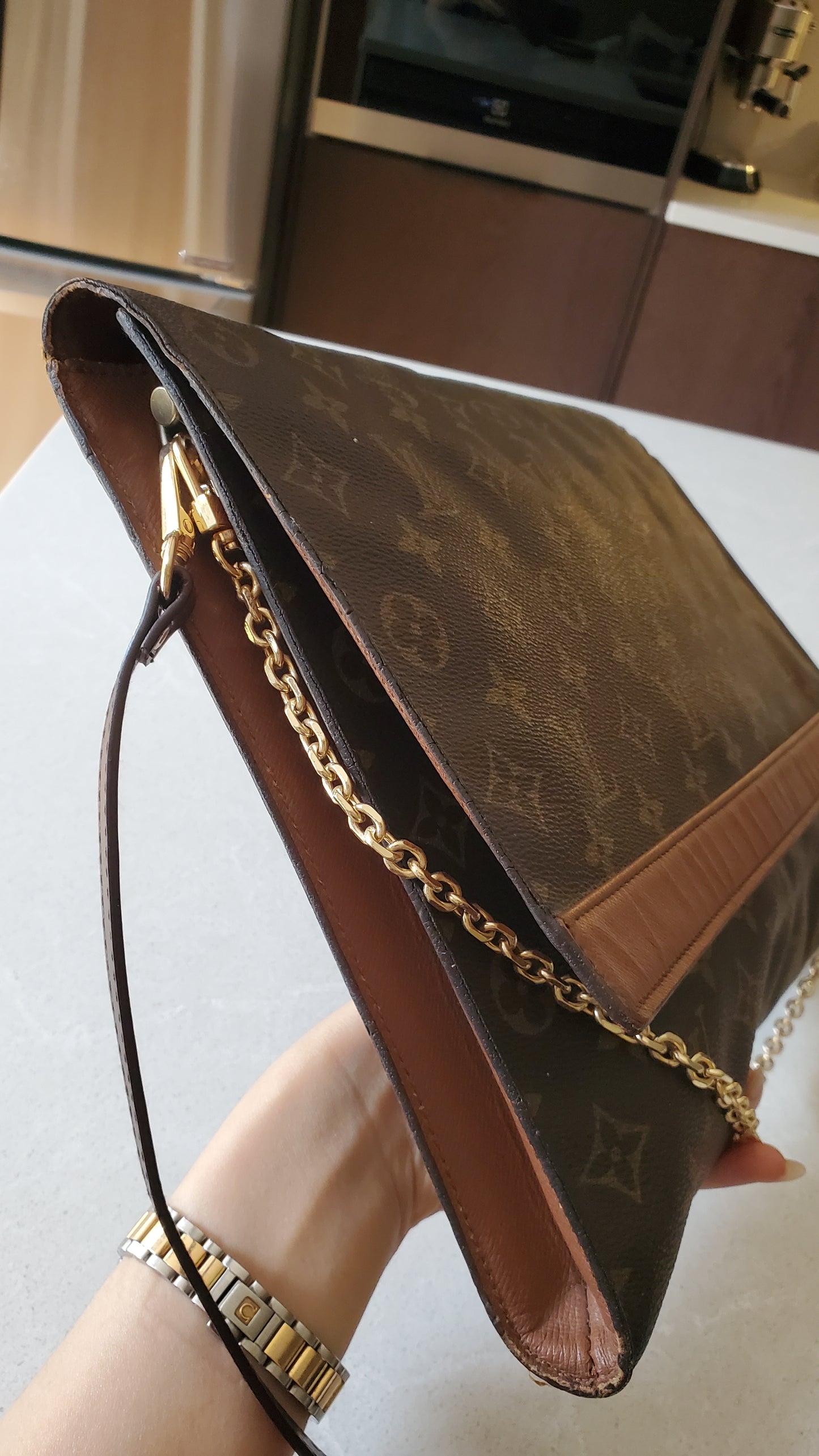 Authentic Vintage Louis Vuitton Upcycle (Large) Purse on Strap & Chain