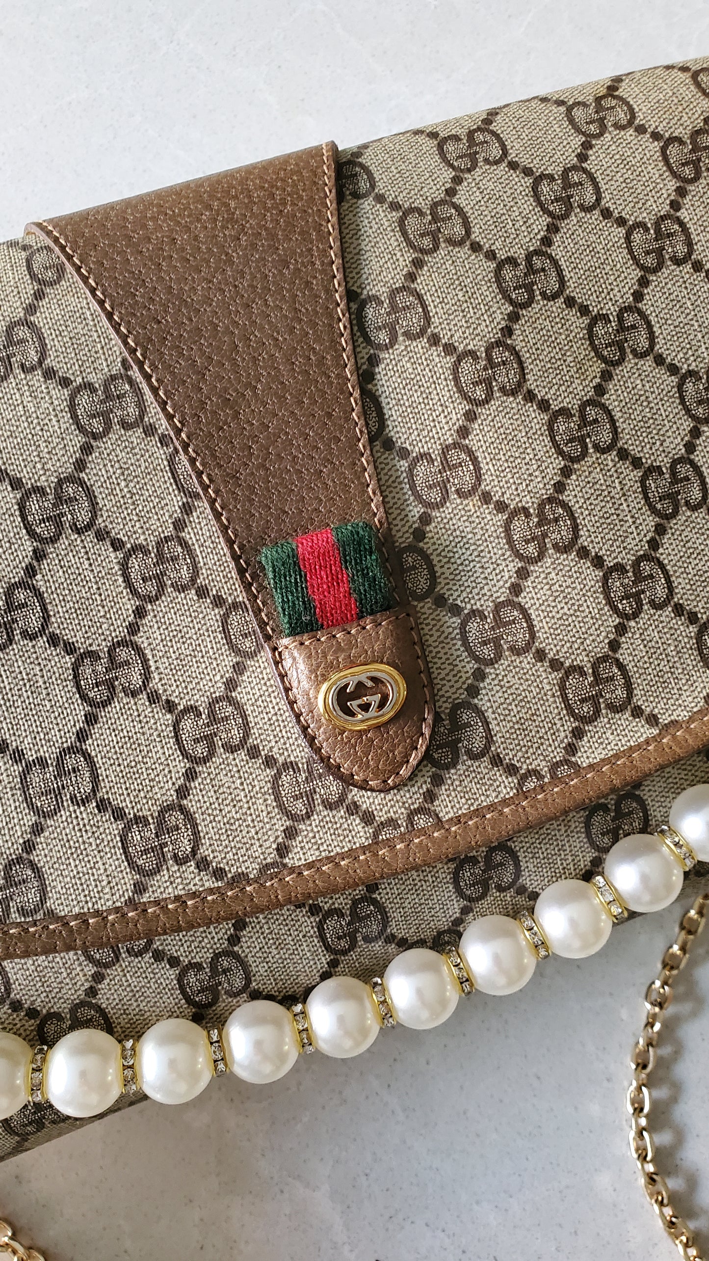 Authentic Vintage Gucci Upcycle Purse on Chains (with pearls)