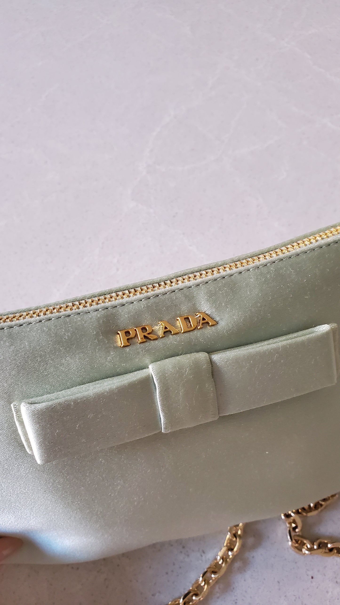 Authentic Prada Upcycle Green Fabric Pouch on Chains
