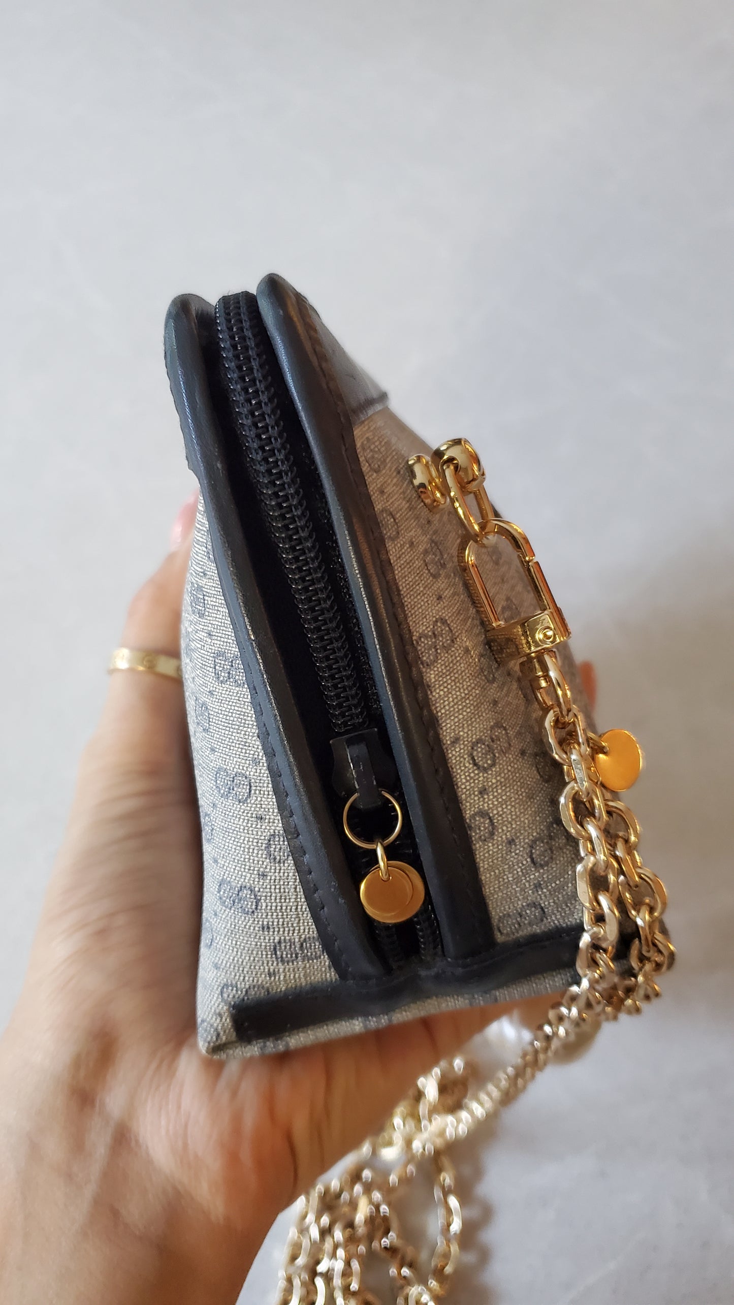Authentic Vintage Gucci Upcycle Navy Purse on Chains (with pearls)