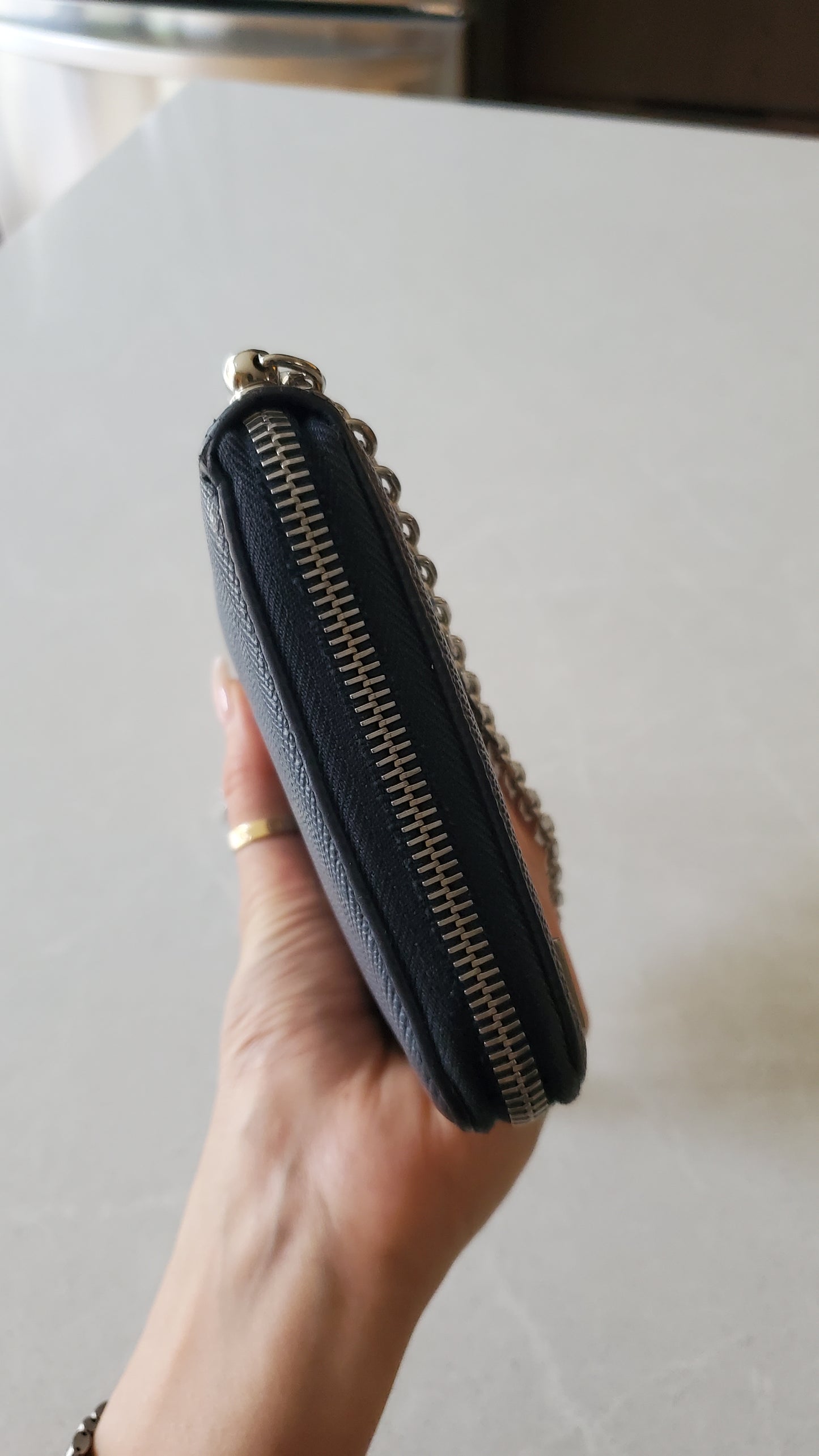 Authentic Prada Upcycle Dark Navy Large Zip-Up Wallet on Chain