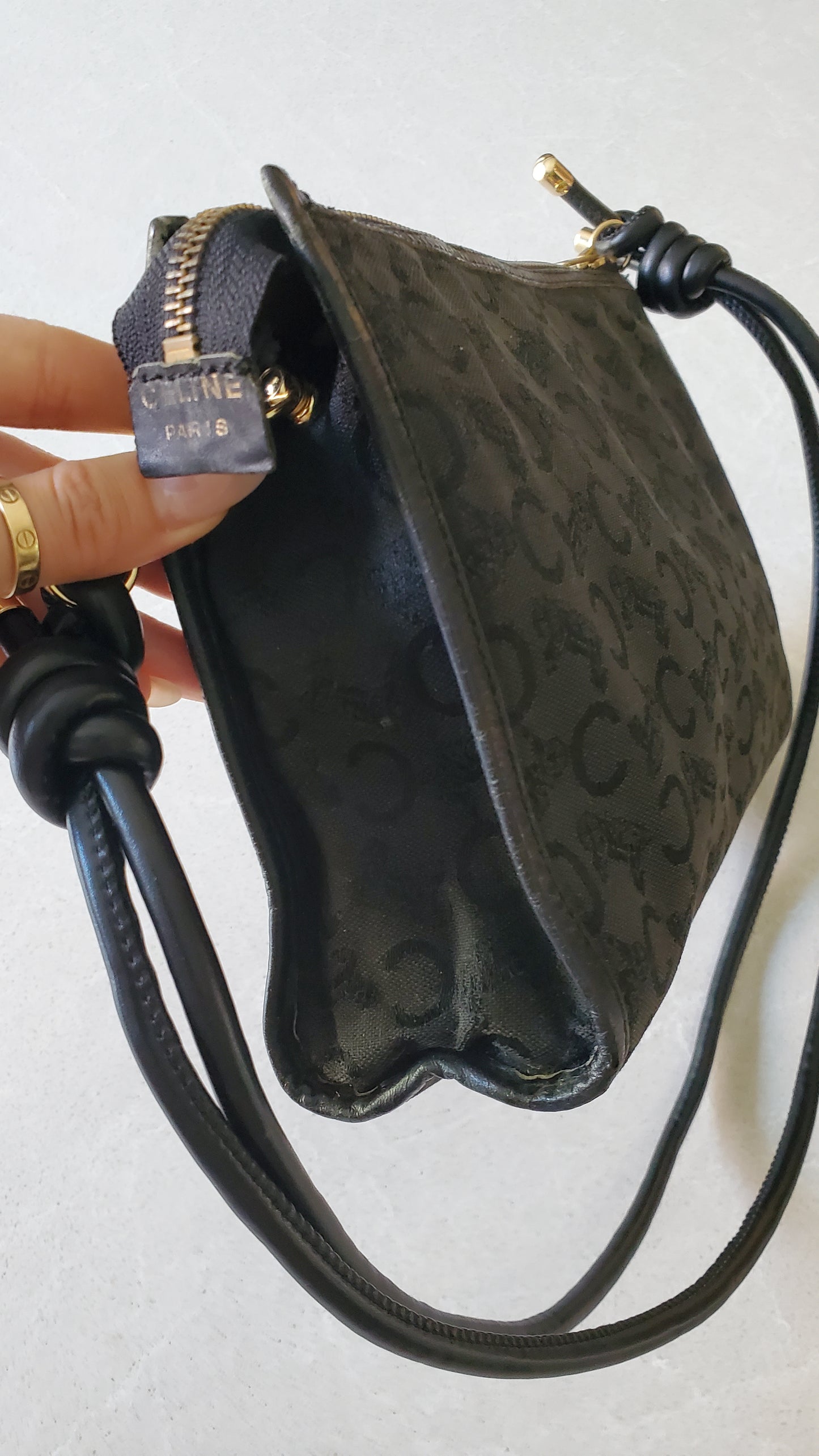 Authentic Vintage Celine Upcycle Black Fabric Purse on Strap