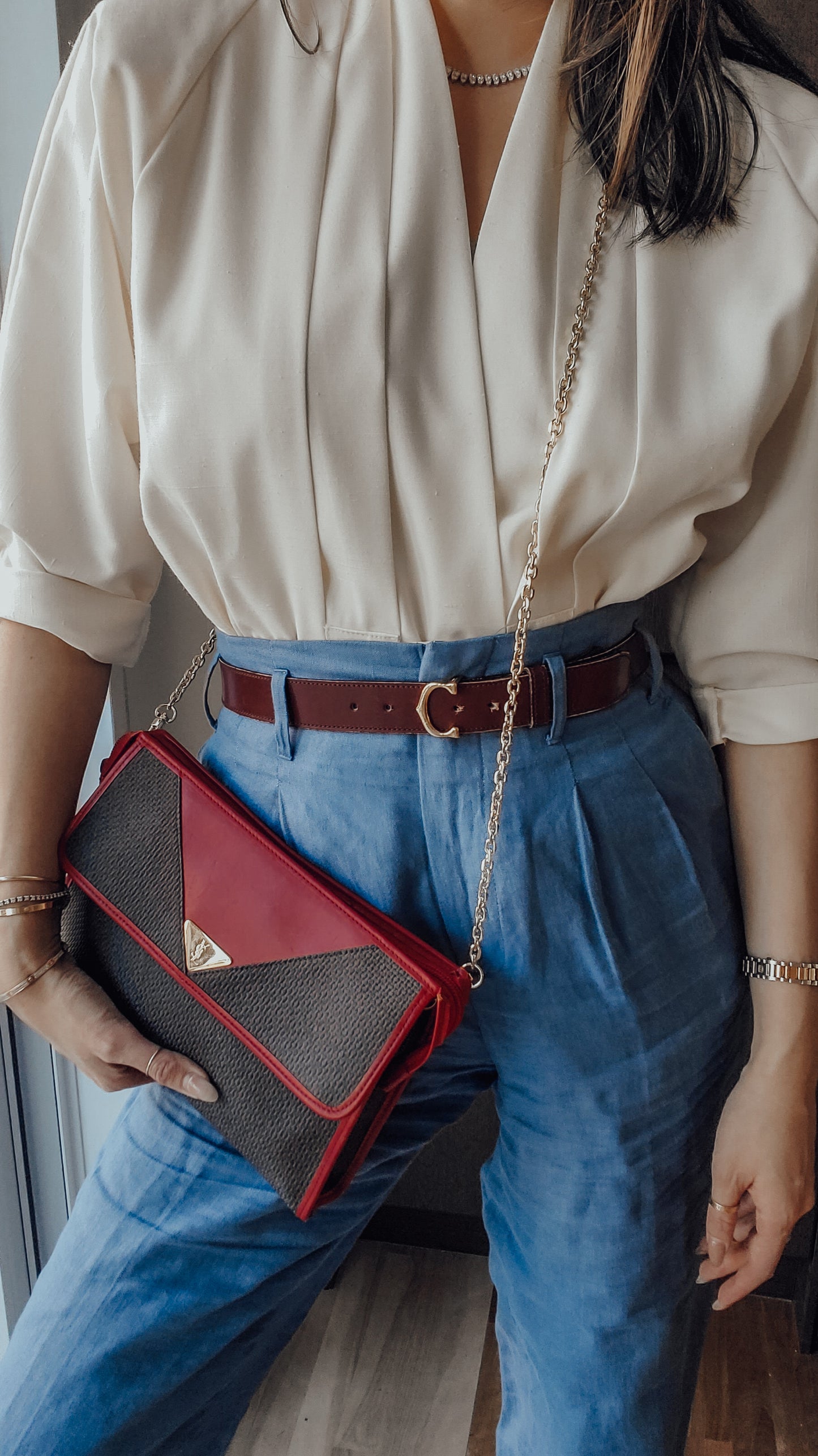 Authentic Vintage YSL Yves Saint Laurent Upcycle Red Purse on Chains
