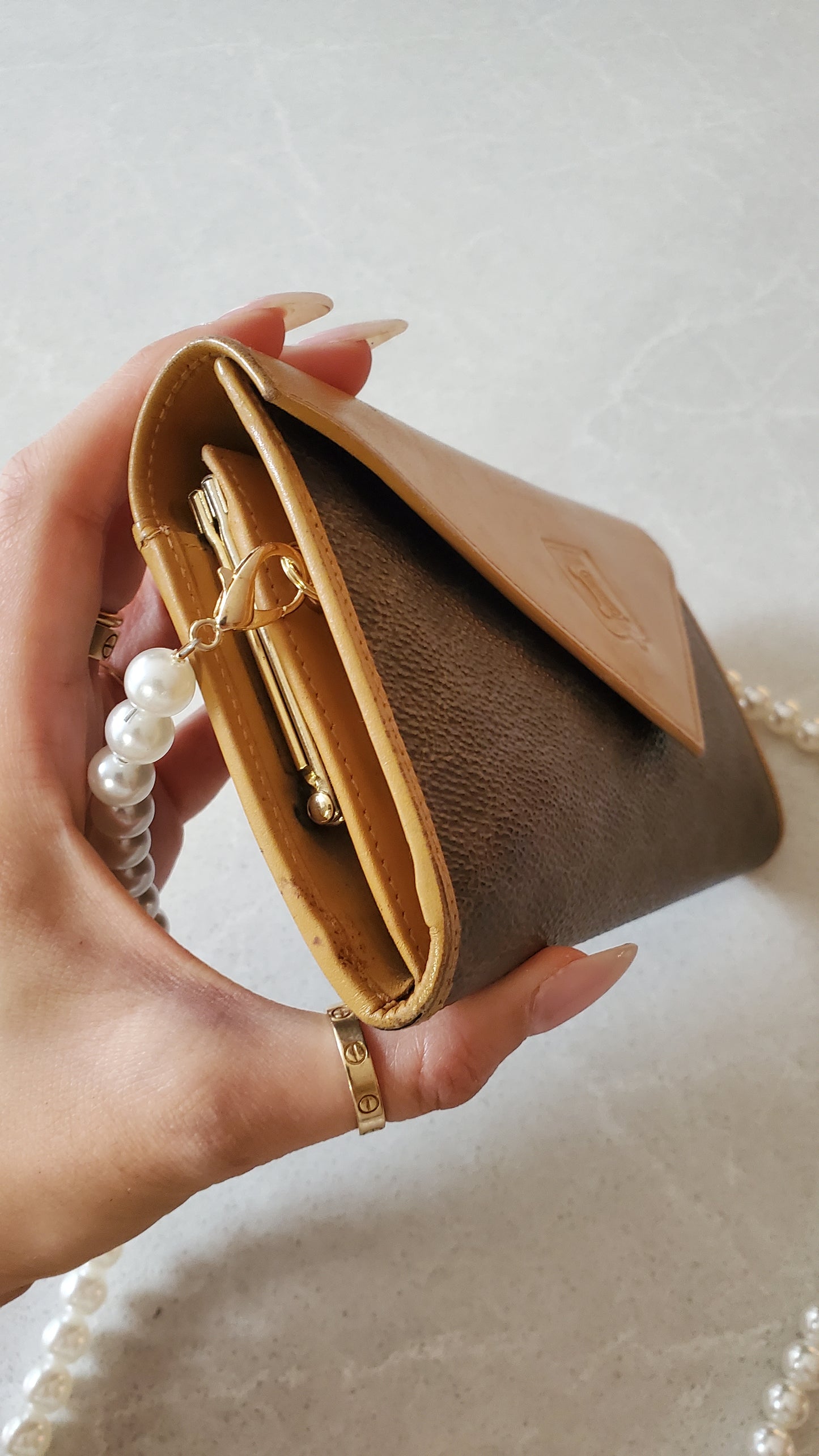 Authentic Vintage Celine Upcycle Long Wallet on Pearl Strap