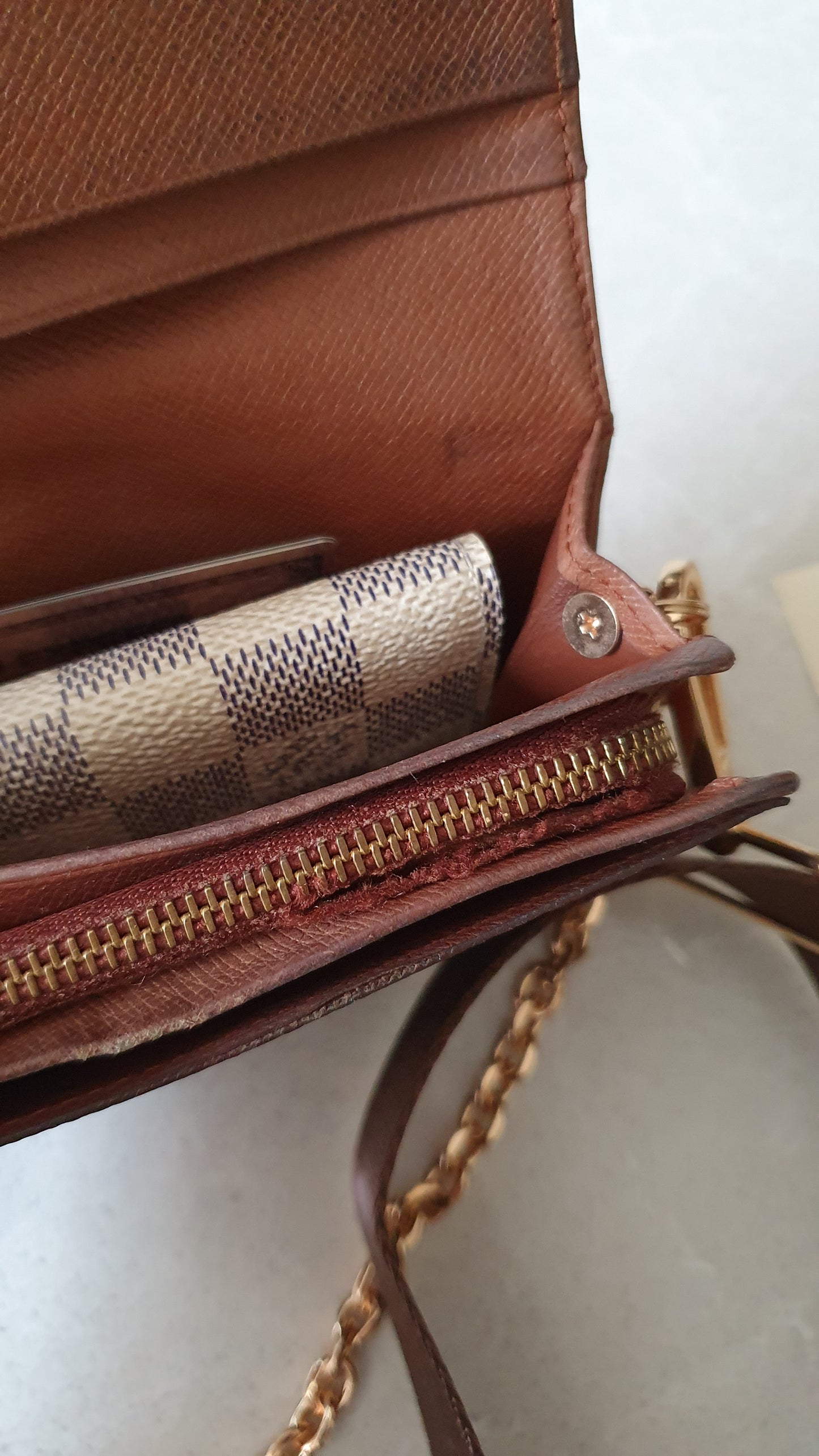 Authentic Vintage Louis Vuitton (2) Upcycle Small Wallet with Strap and Chain