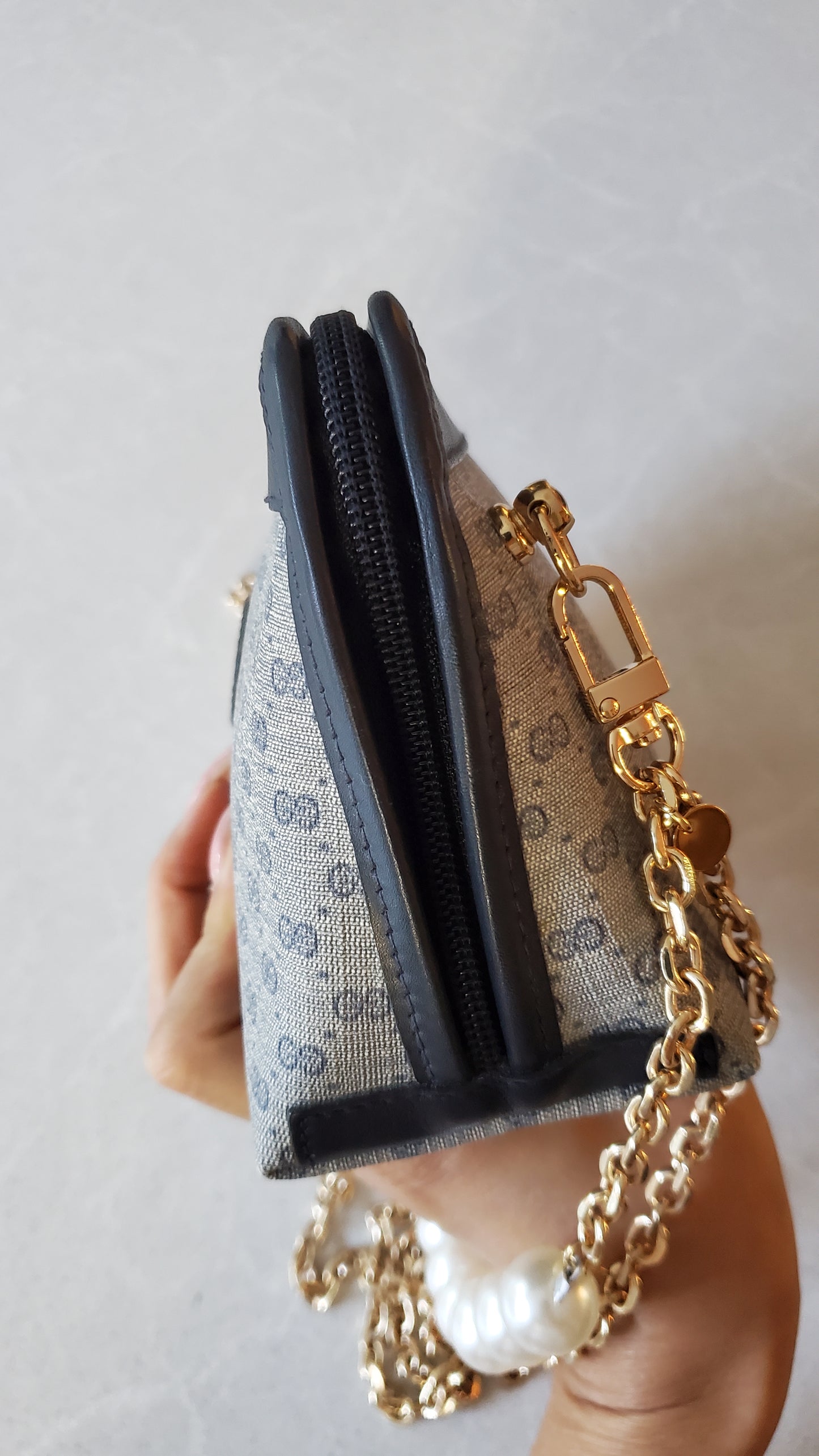 Authentic Vintage Gucci Upcycle Navy Purse on Chains (with pearls)