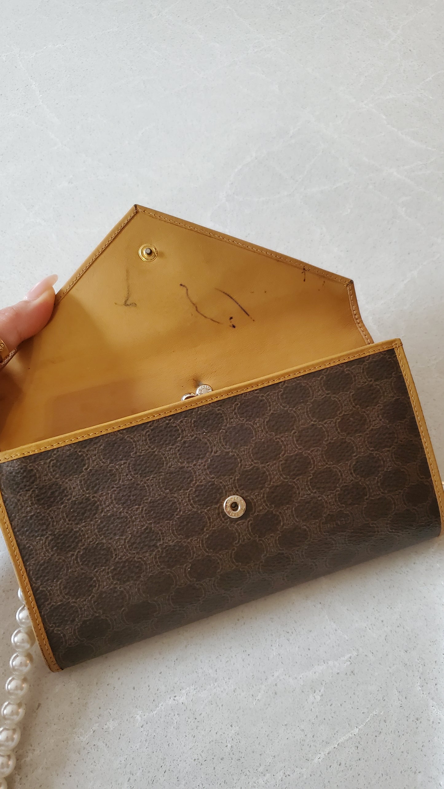 Authentic Vintage Celine Upcycle Long Wallet on Pearl Strap