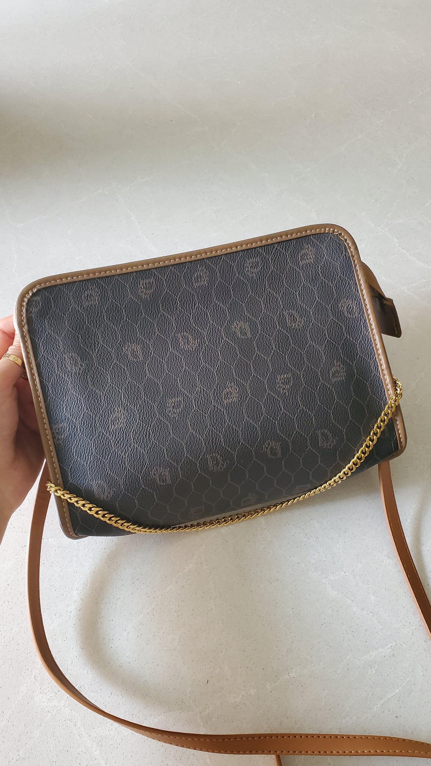 Authentic Vintage Dior Tan Purse on Strap & Chain