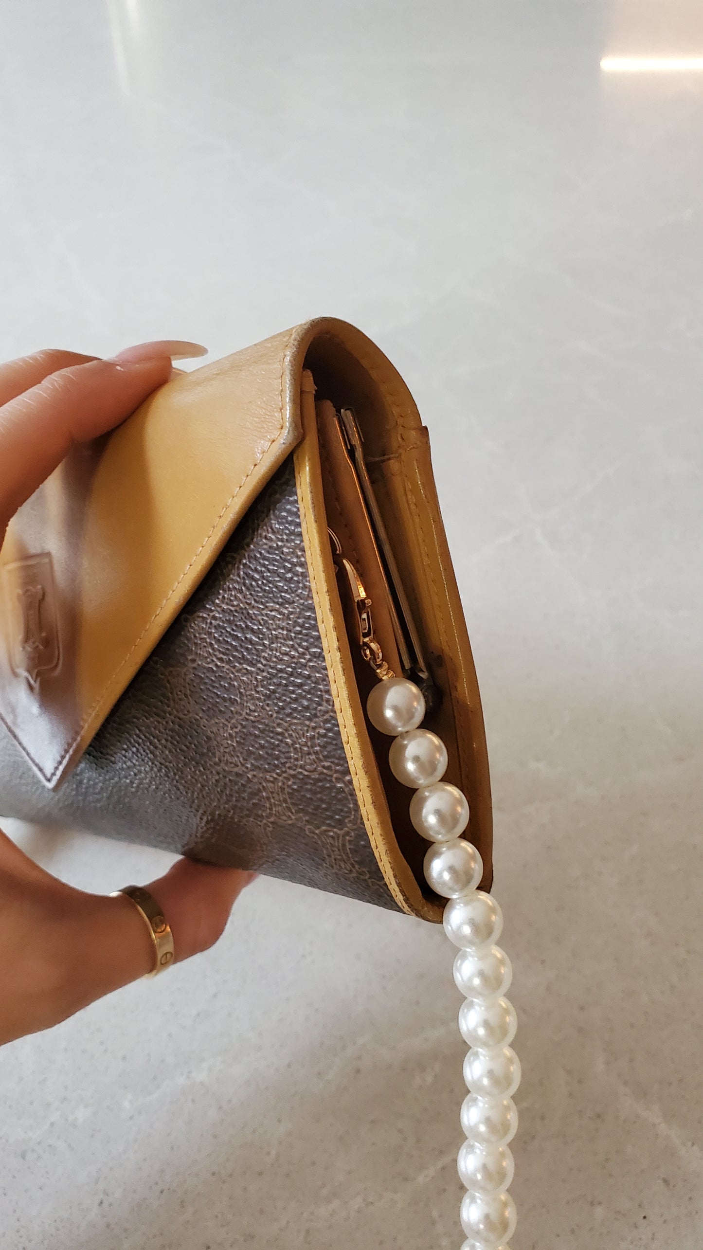 Authentic Vintage Celine Upcycle Long Wallet on Pearl Strap