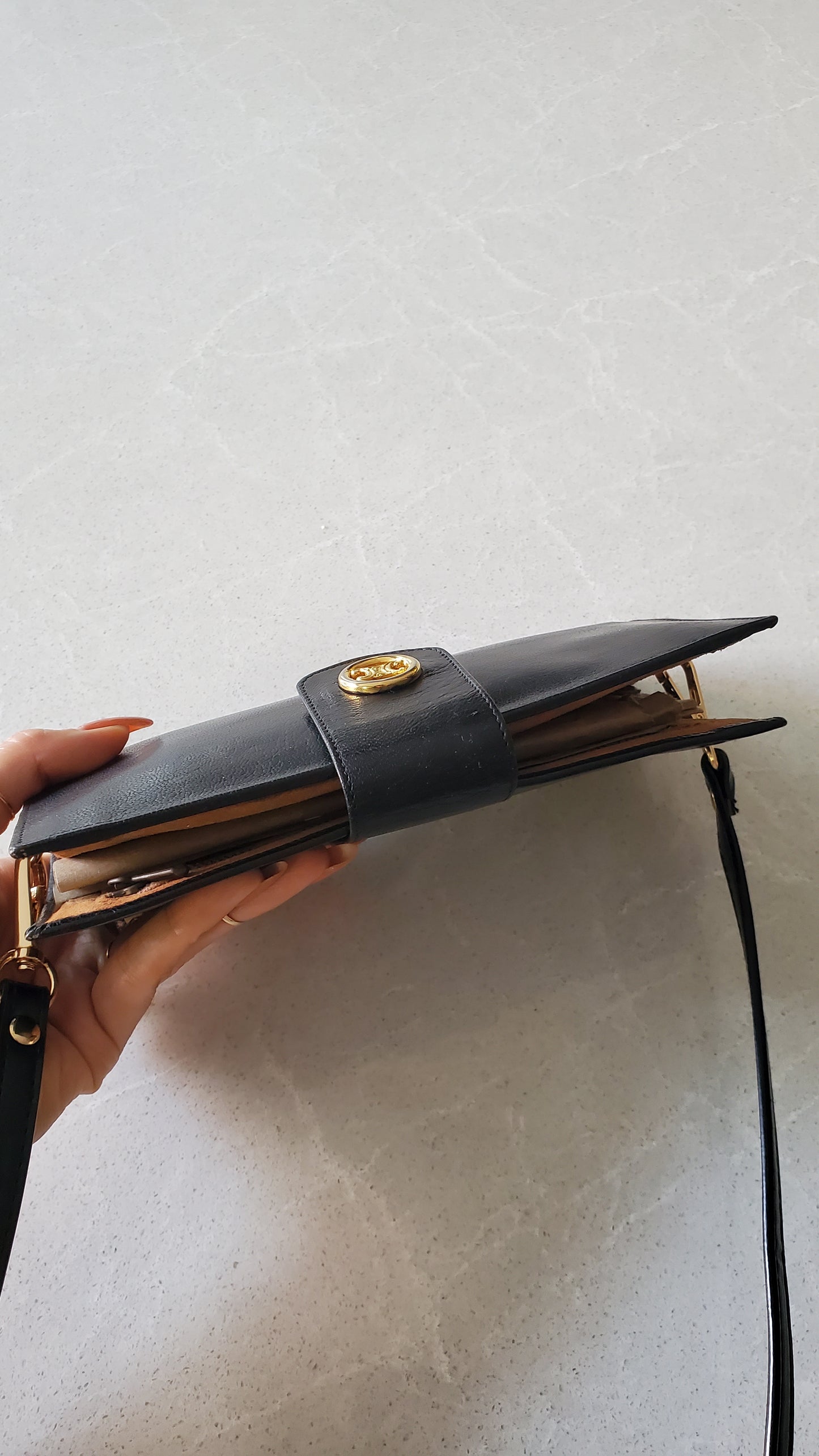 Authentic Vintage Celine Upcycle Long Black Wallet on Strap