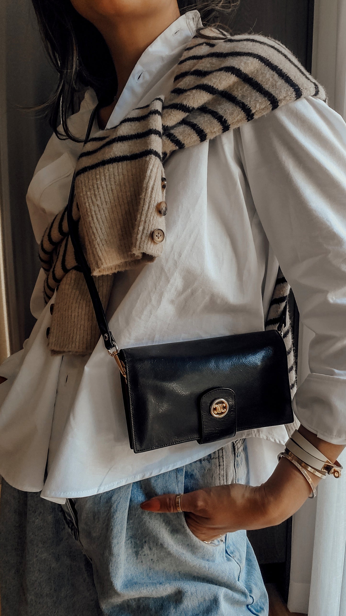 Authentic Vintage Celine Upcycle Long Black Wallet on Strap