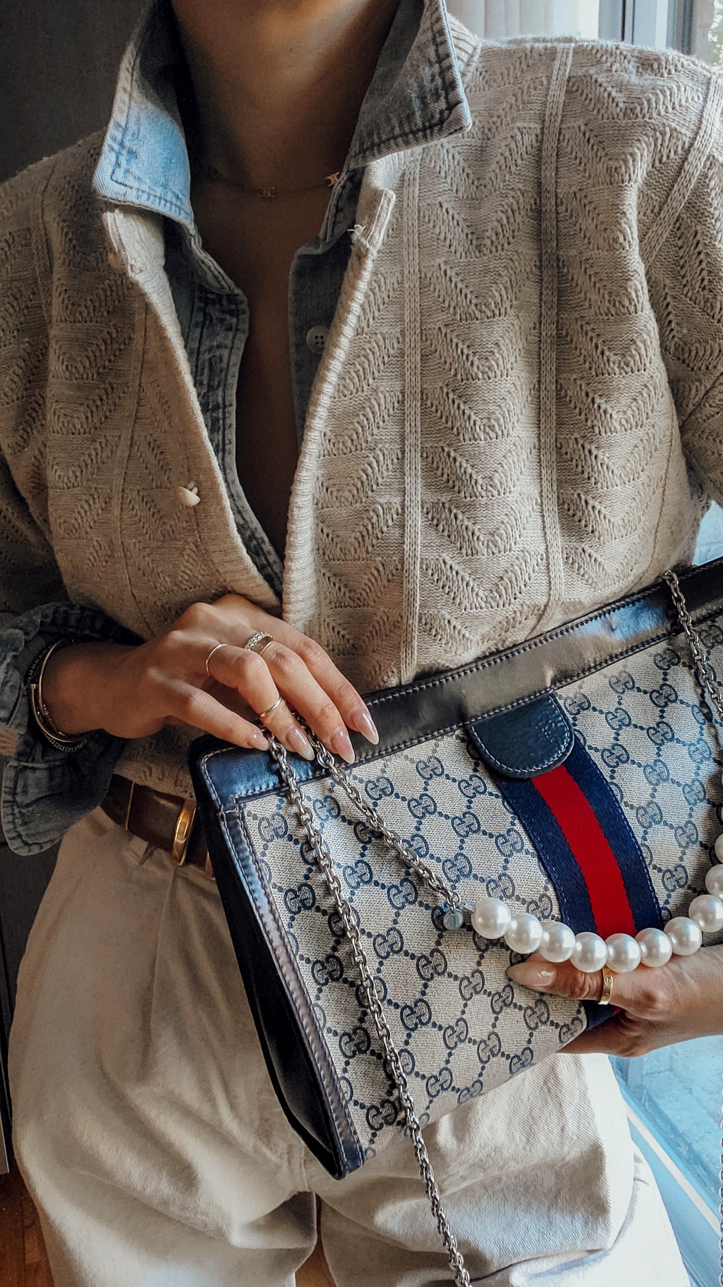 Authentic Vintage Upcycle Gucci Large Bag on Chains (with velcro closing)