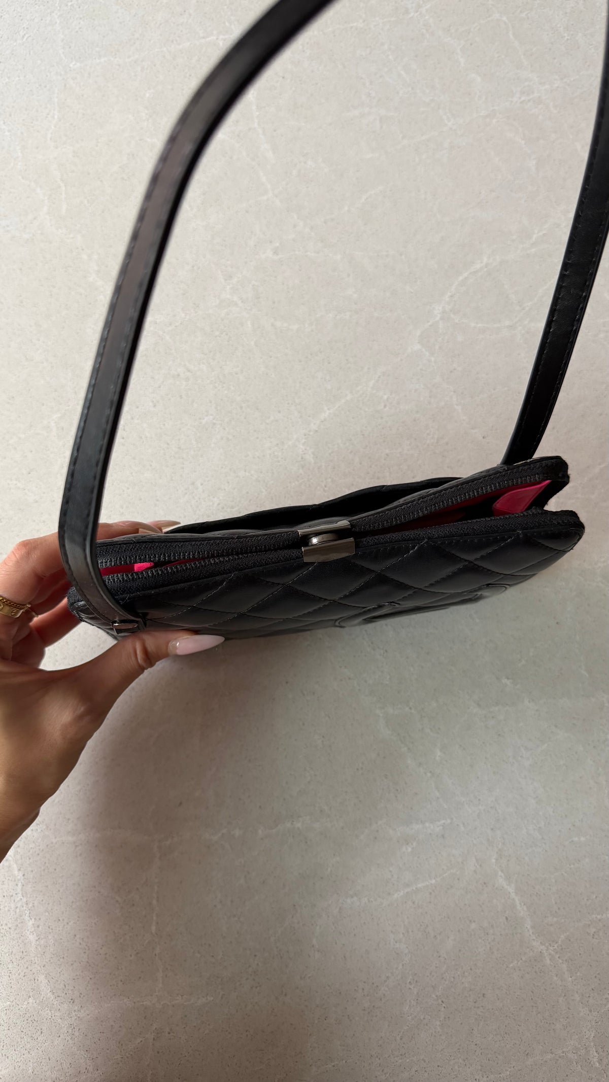 Authentic Vintage Chanel Upcycle Black Lambskin Shoulder Wallet with Strap
