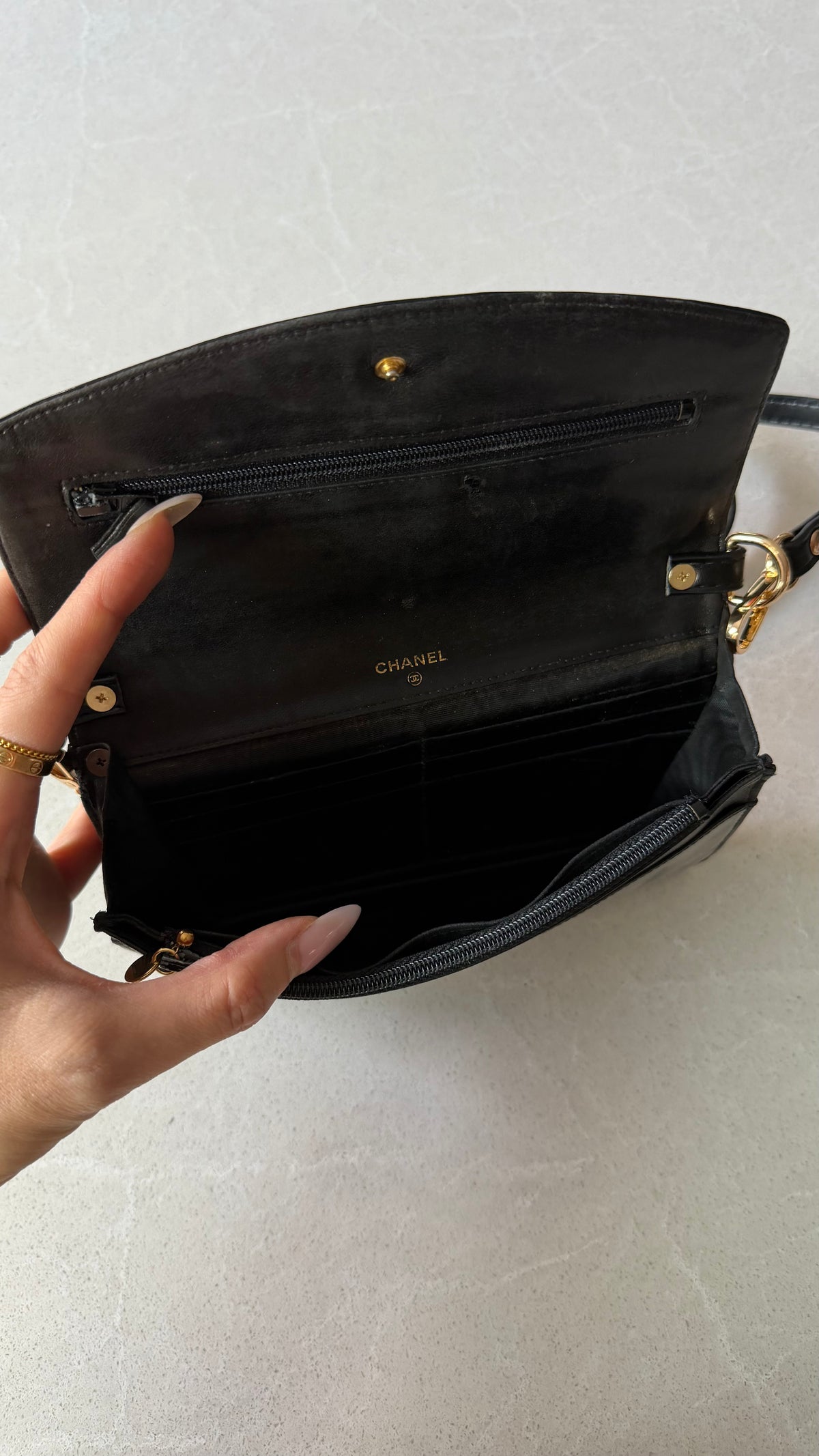 Authentic Chanel Upcycle Black Patent Wallet Purse with Straps