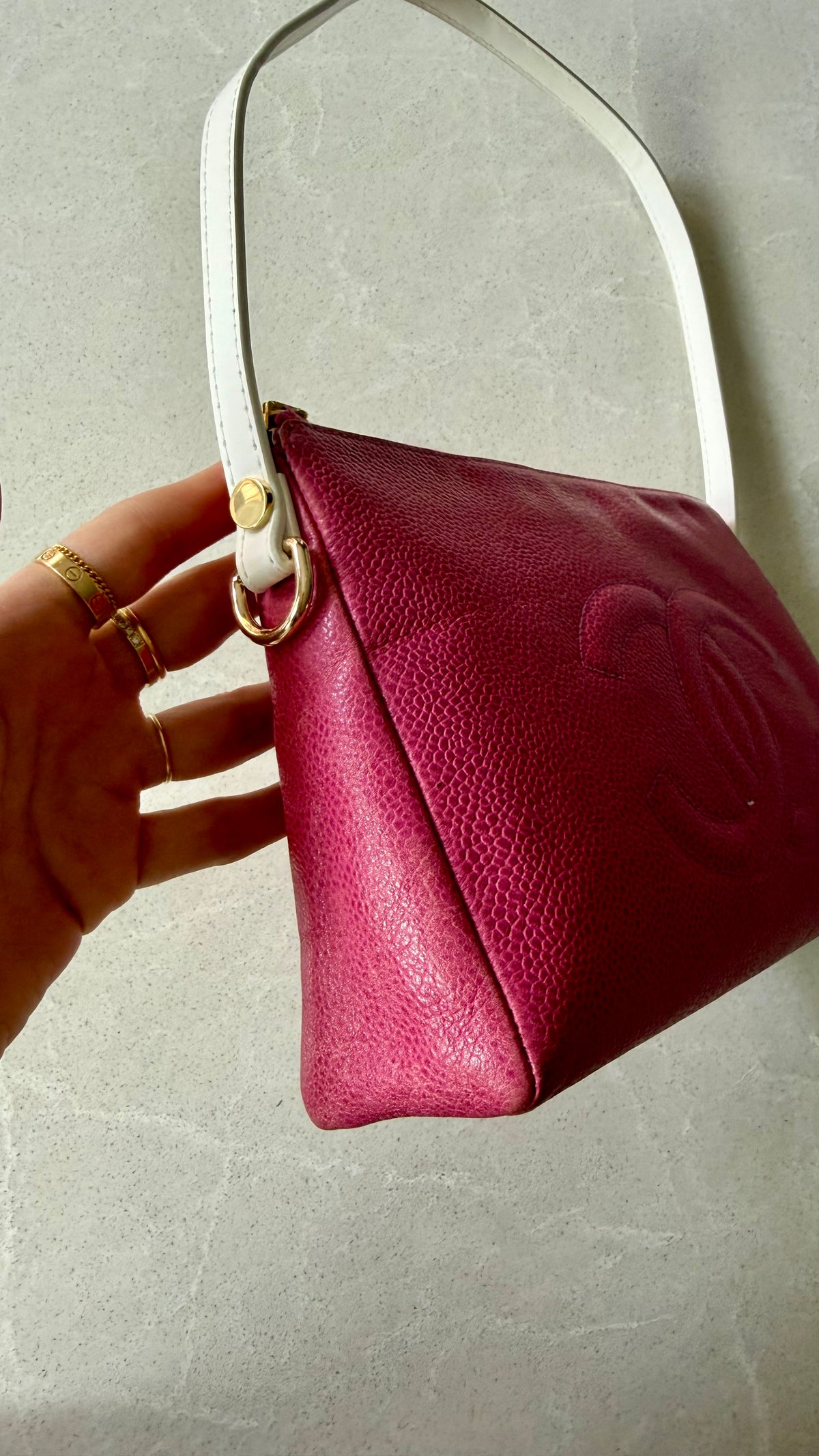 Authentic Chanel Upcycle Pink Caviar Purse with Shoulder Strap