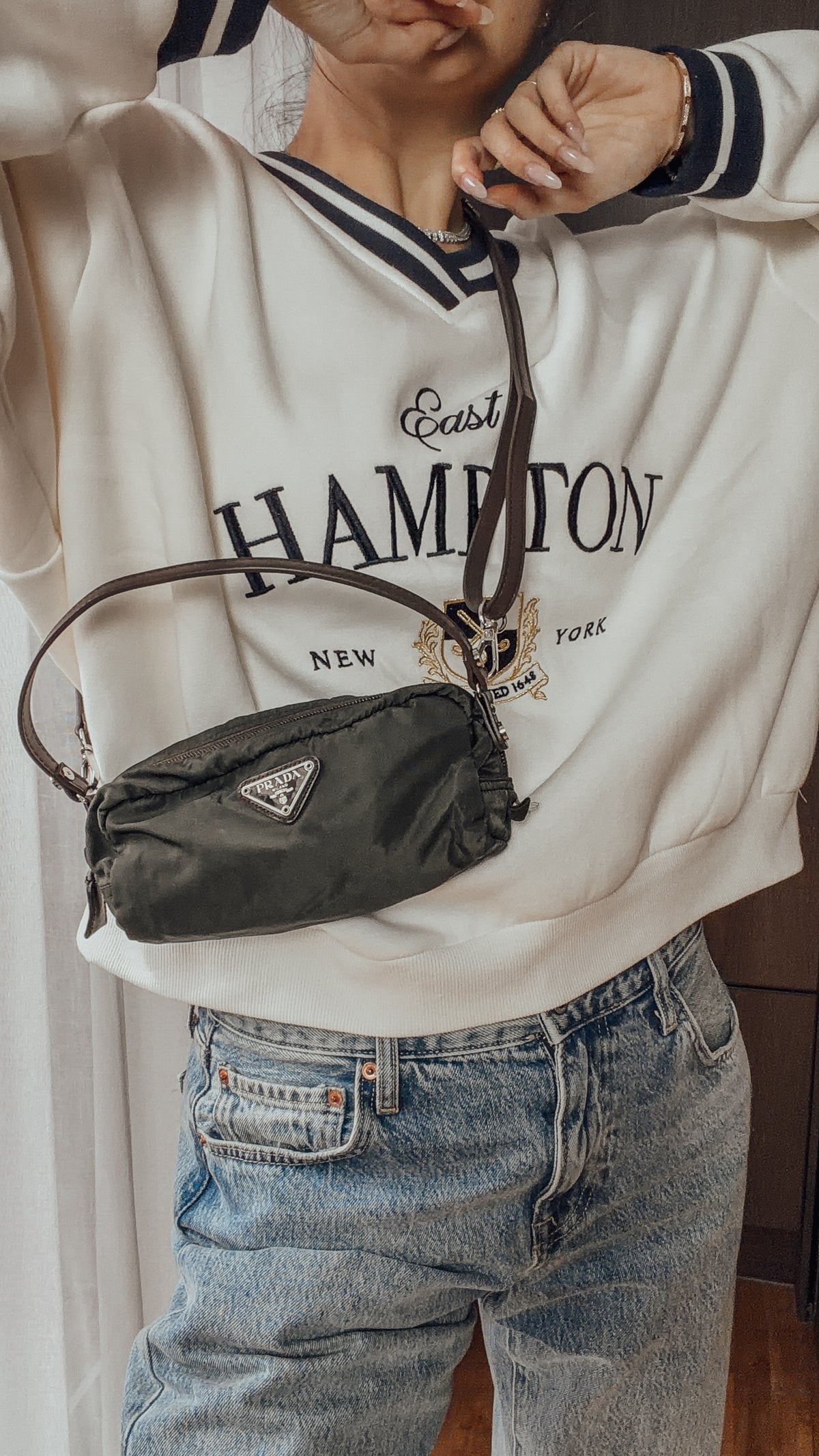 Authentic Prada Upcycle Versatile Dark Green (2) Pouch with Straps & Chain