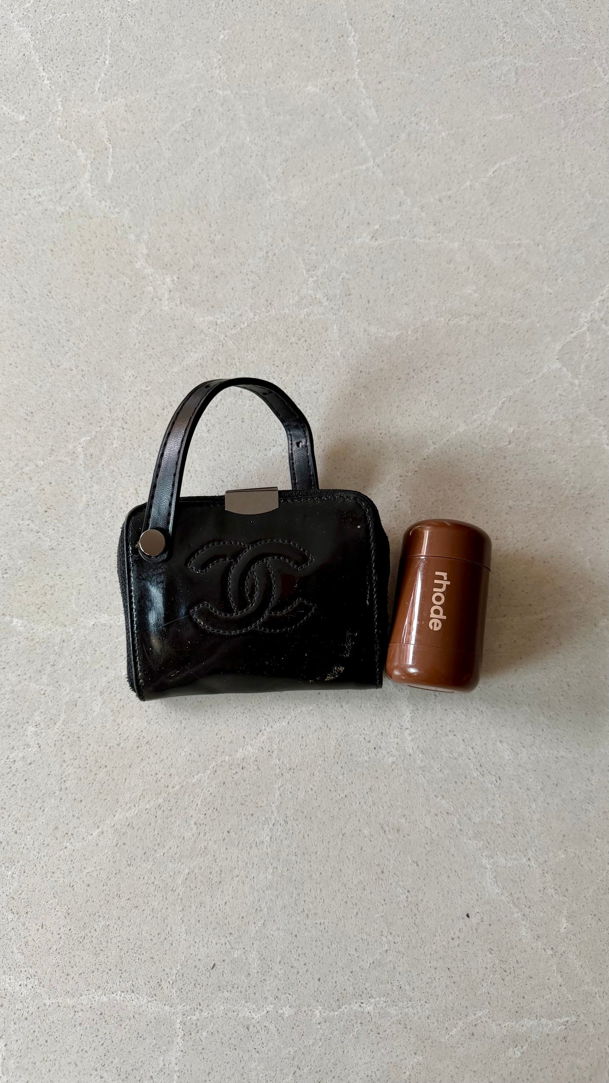 Authentic Chanel Black Patent Key Holder Charm with Chain