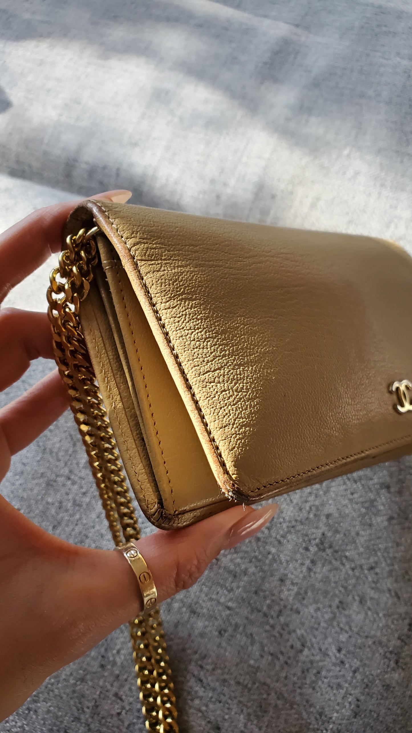 Authentic Chanel Upcycle Versatile Tan Caviar Wallet on Chain