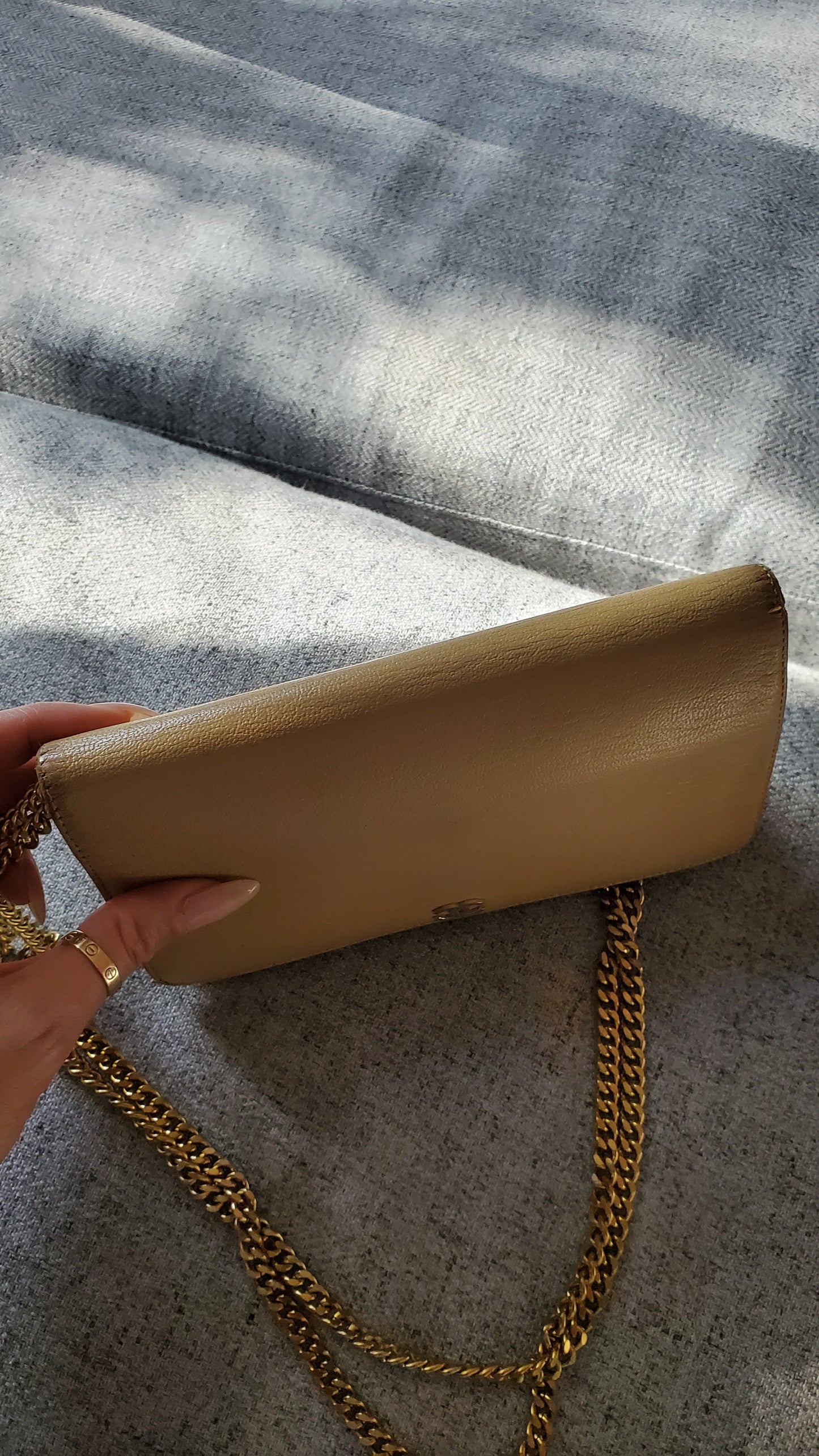 Authentic Chanel Upcycle Versatile Tan Caviar Wallet on Chain