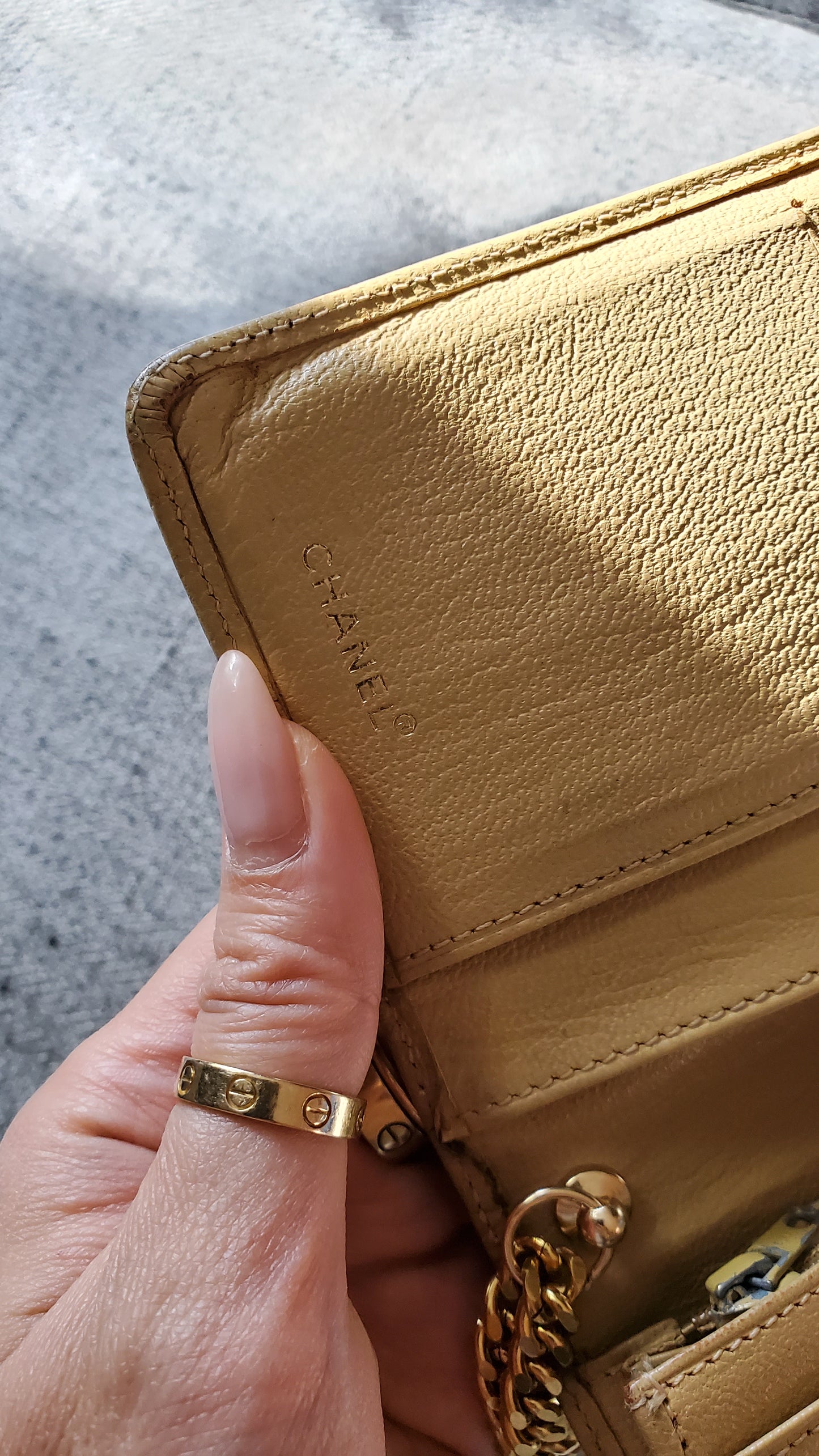 Authentic Chanel Upcycle Versatile Tan Caviar Wallet on Chain