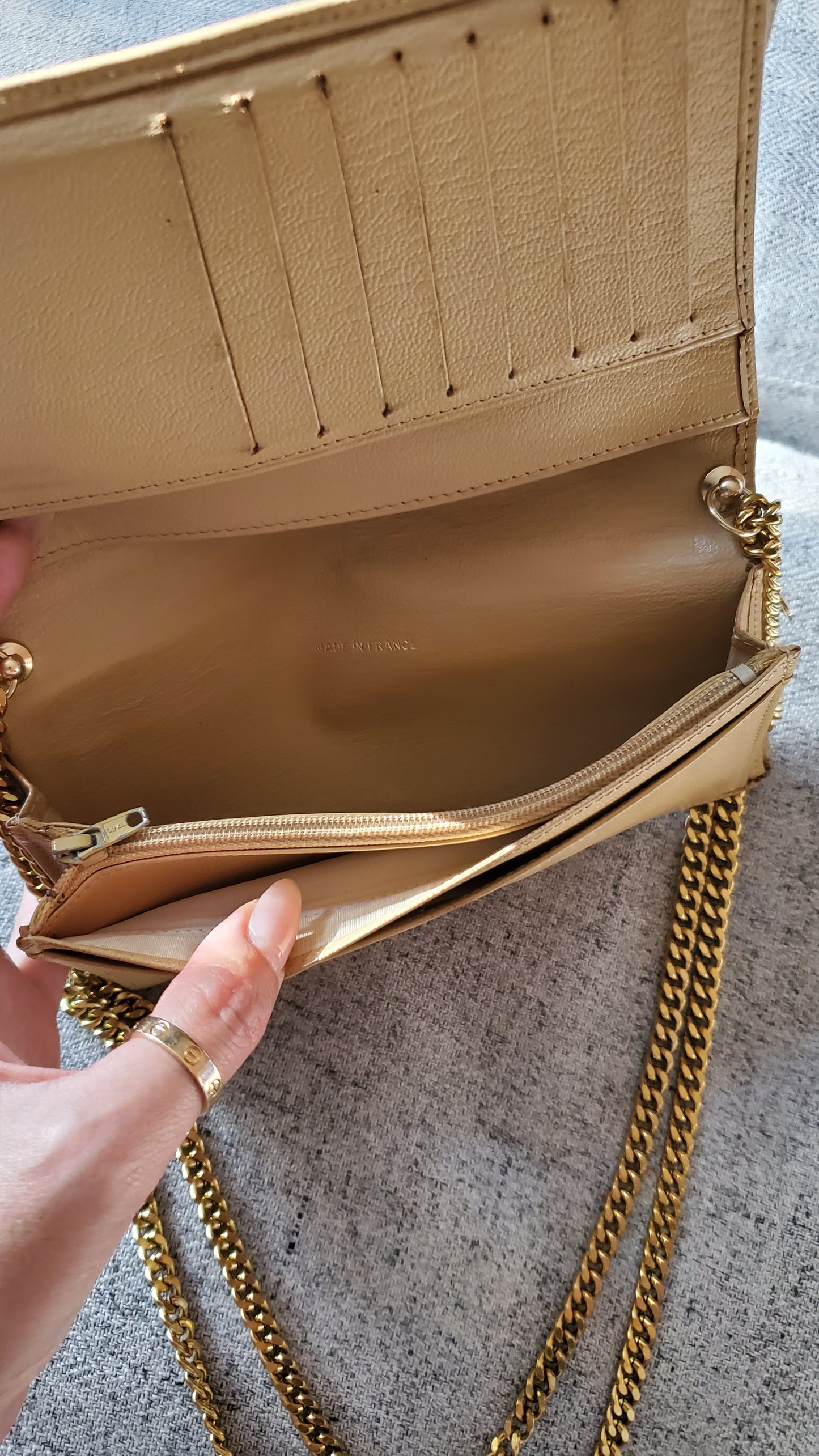 Authentic Chanel Upcycle Versatile Tan Caviar Wallet on Chain