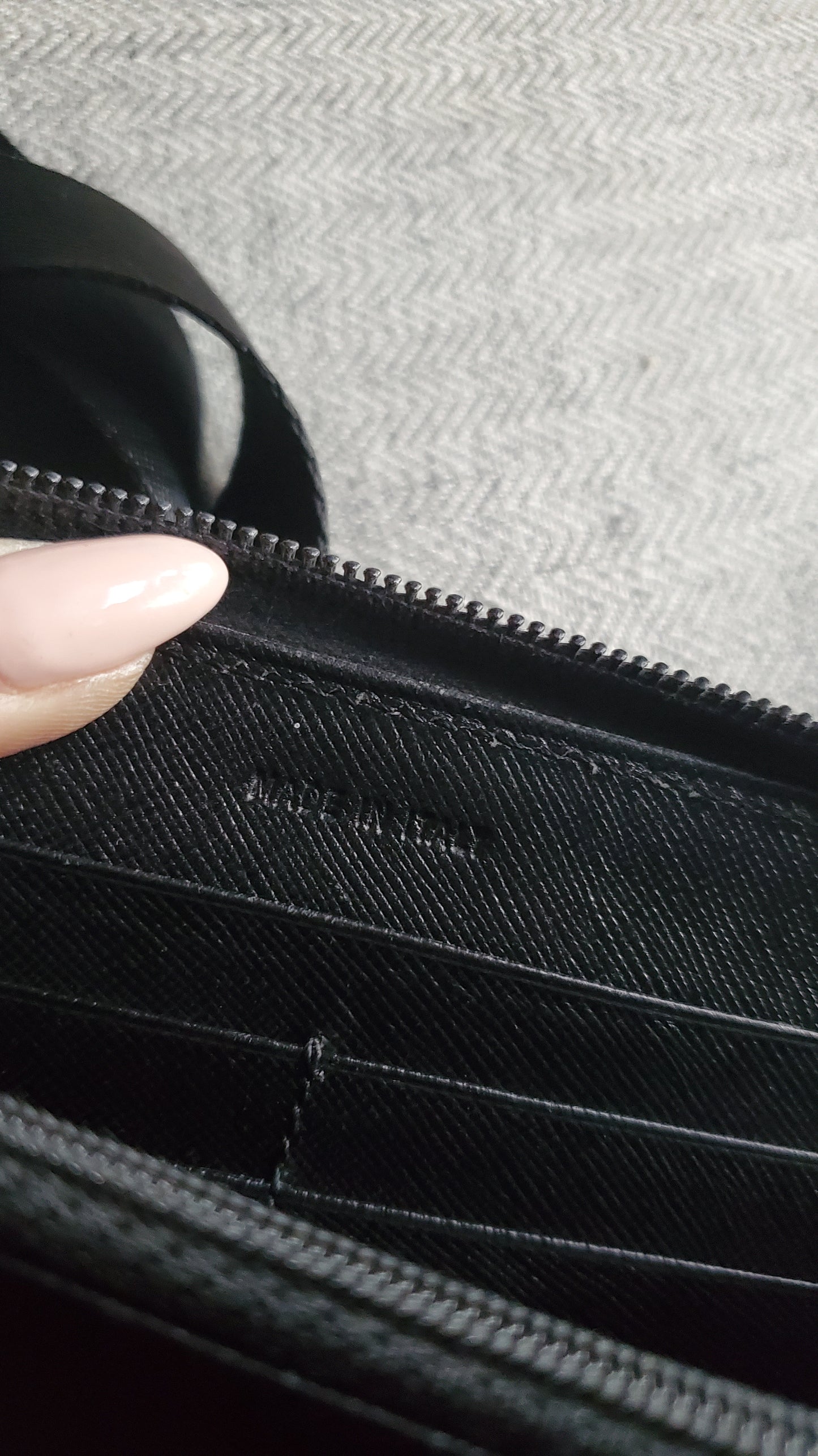 Authentic Prada Upcycle Black Long Zip-Up Wallet on Chain & Strap