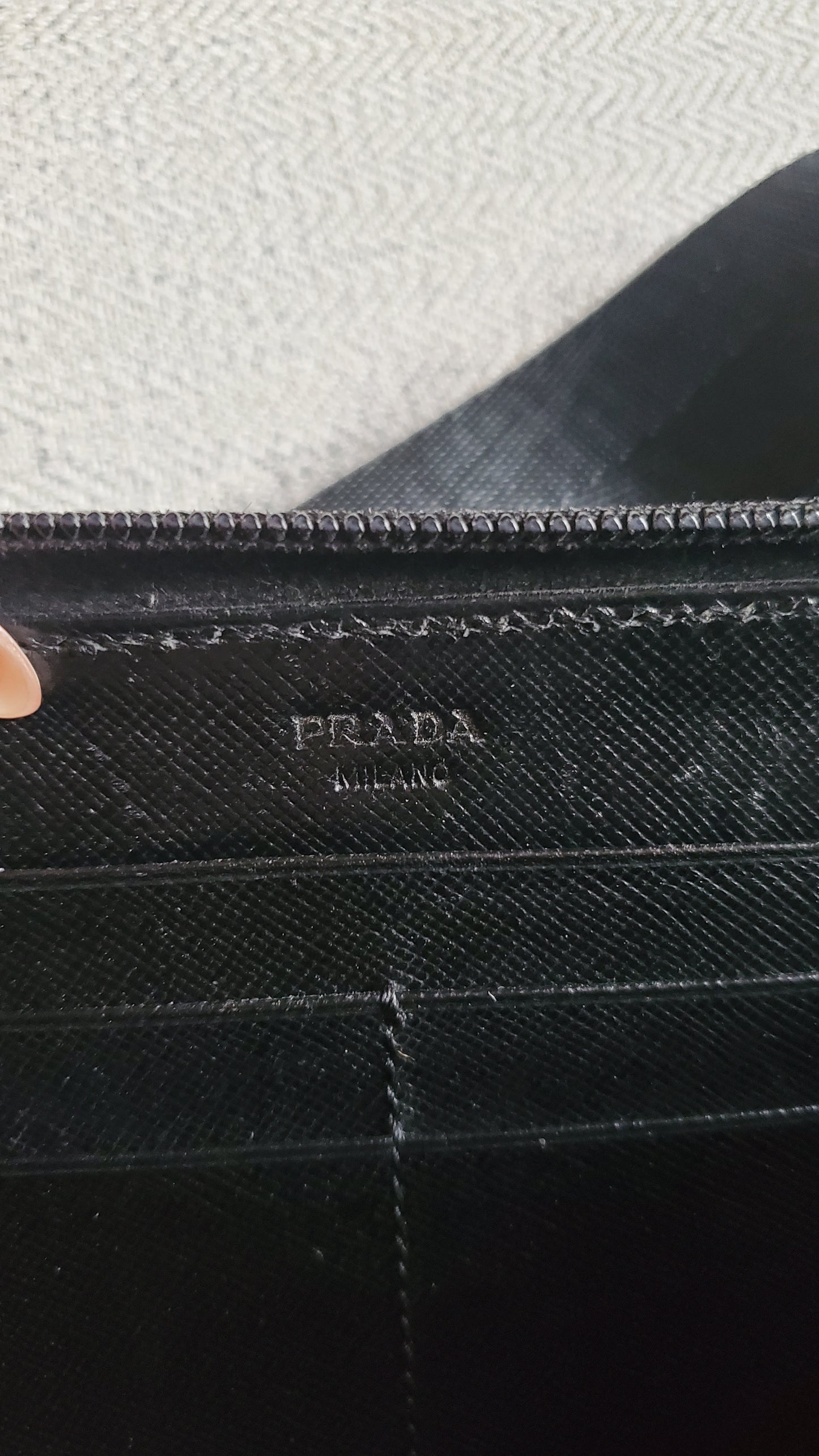 Authentic Prada Upcycle Black Long Zip-Up Wallet on Chain & Strap