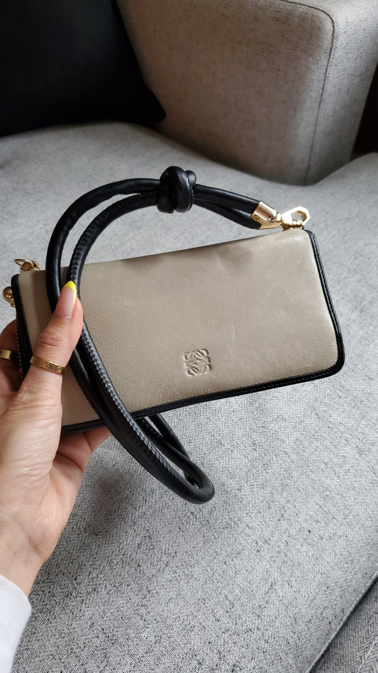 Authentic Loewe Upcycle Versatile Long Beige Leather Wallet on Chain