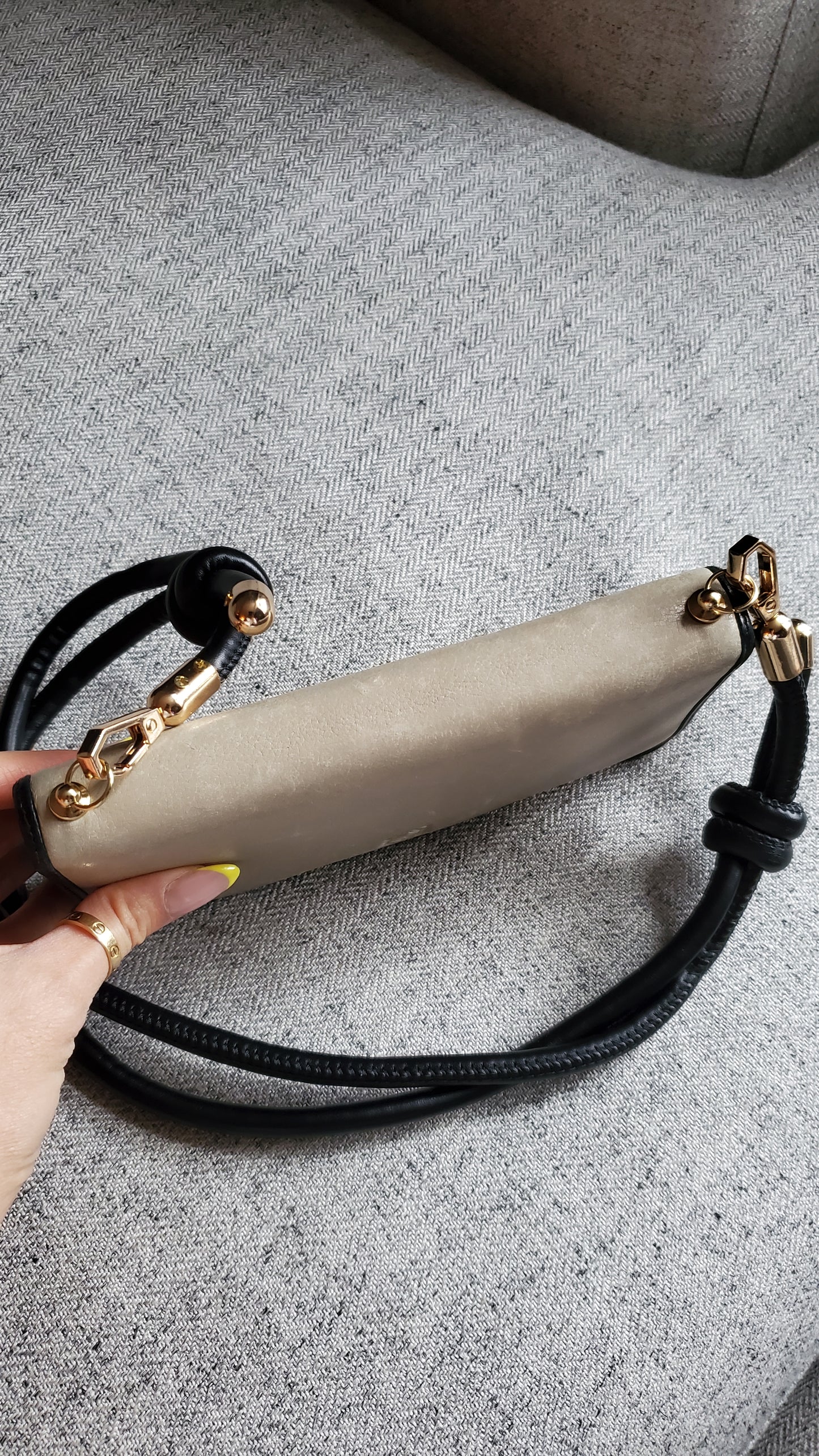 Authentic Loewe Upcycle Versatile Long Beige Leather Wallet on Chain