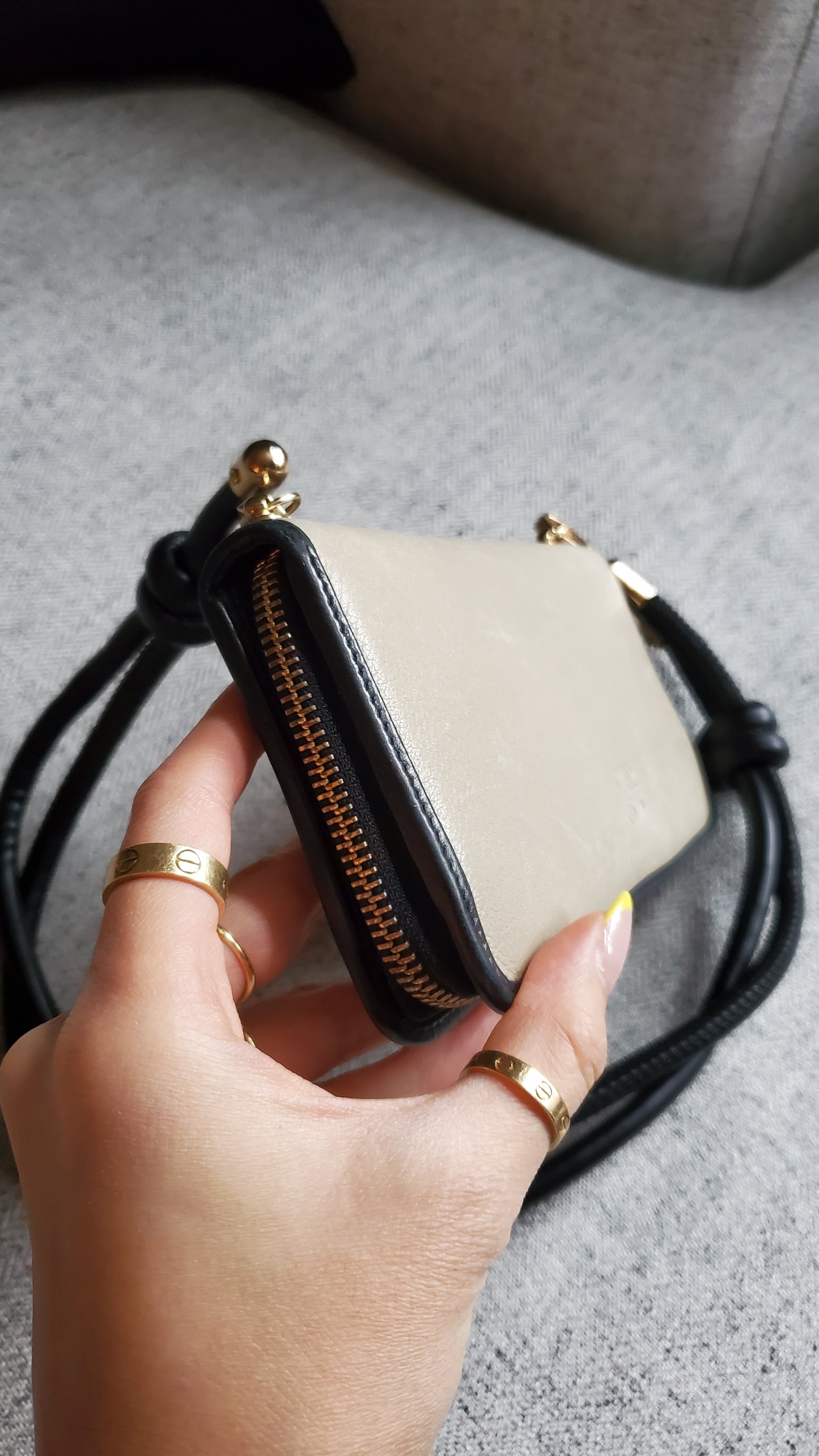 Authentic Loewe Upcycle Versatile Long Beige Leather Wallet on Chain