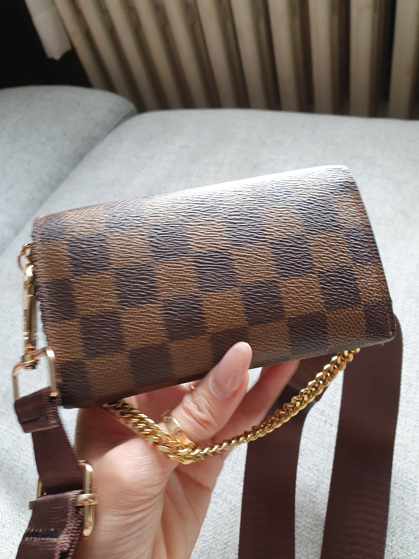 *New Drop* Authentic Vintage Louis Vuitton Brown Ebene Upcycle Small Wallet on Strap and Chain