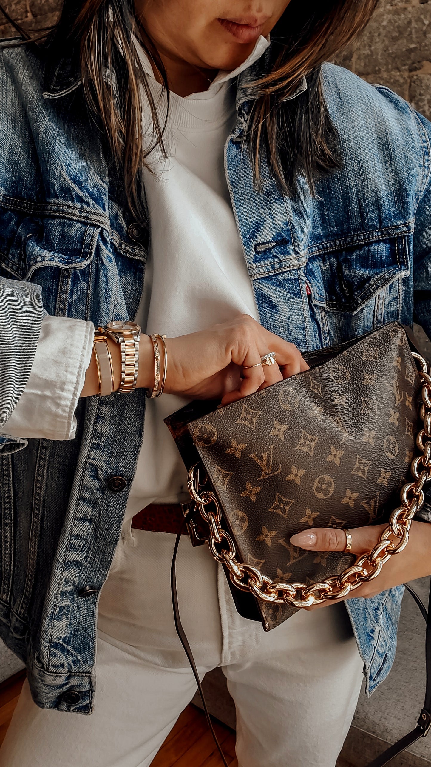 Authentic Vintage Louis Vuitton Upcycle Toiletry Pouch (with grey insert) with Chain & Strap