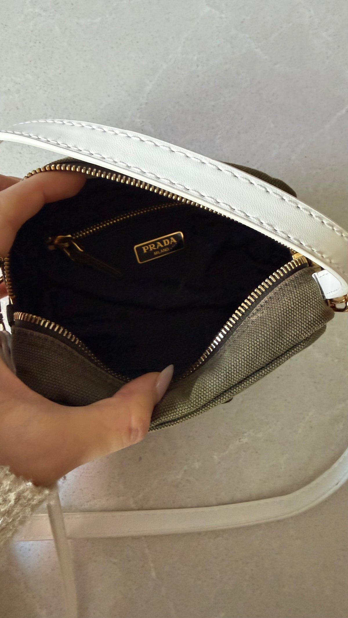 Authentic Prada Upcycle Versatile Small Green Pouch with Straps & Chain