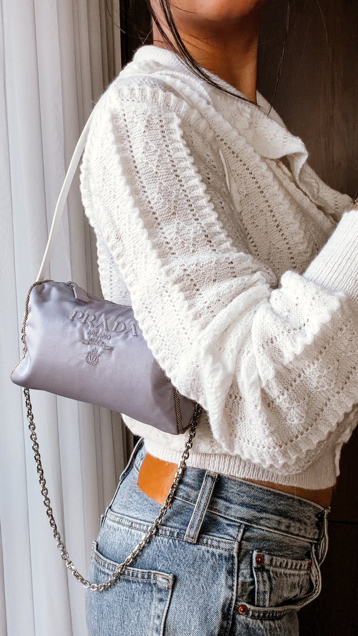 Authentic Prada Upcycle Lilac Pouch with Strap and Chain