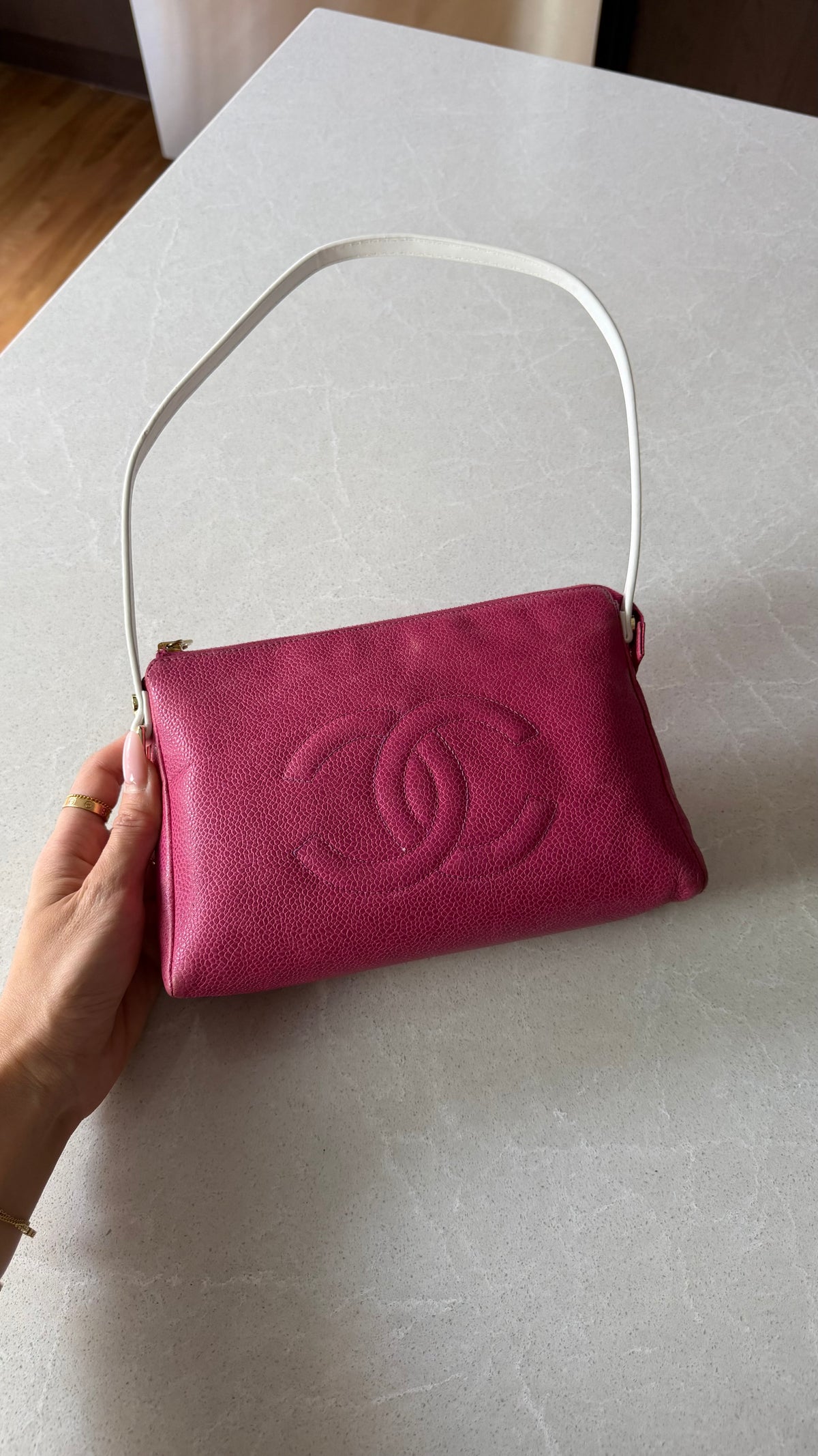 Authentic Chanel Upcycle Pink Caviar Purse with Shoulder Strap