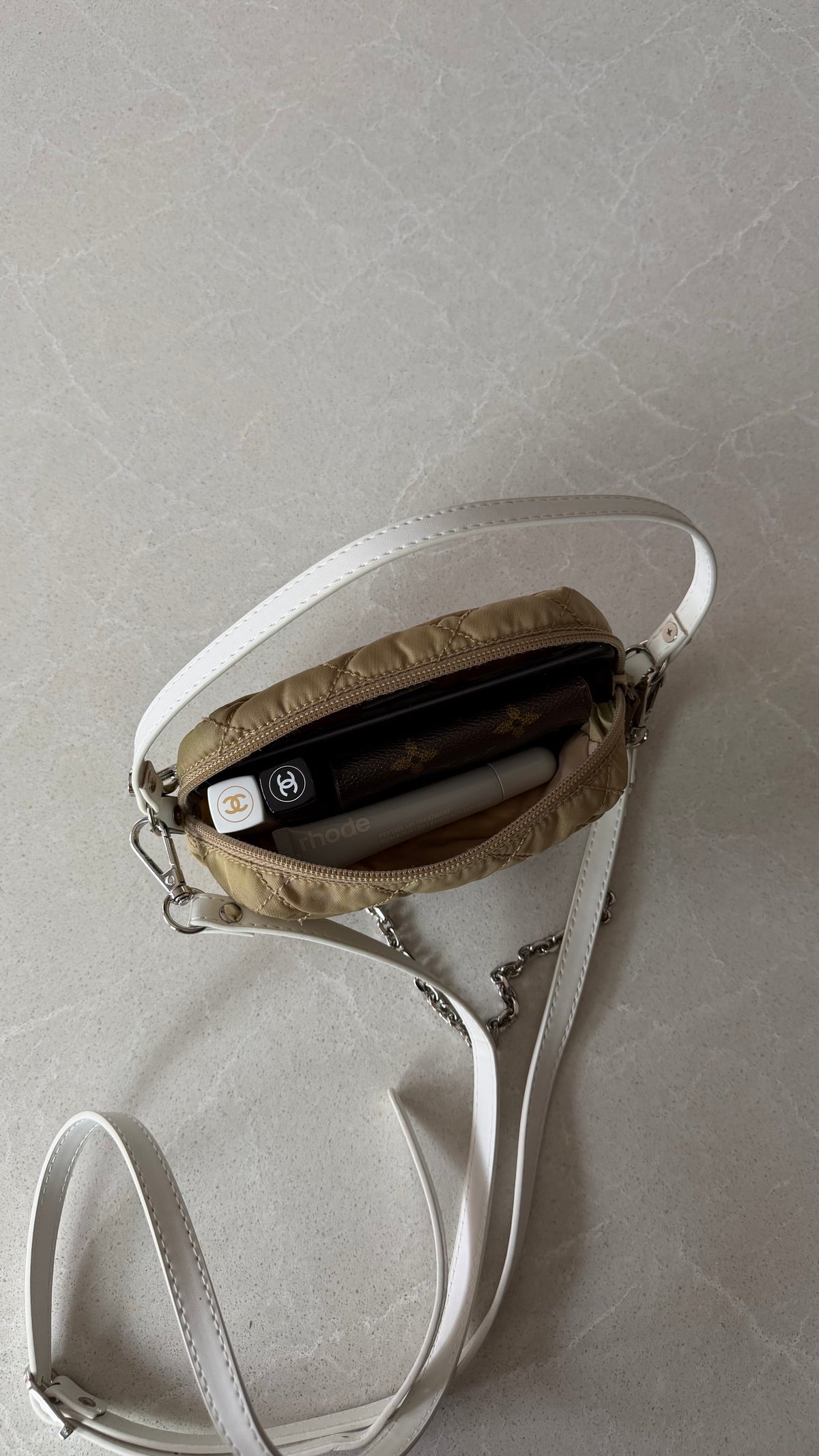 Authentic Prada Upcycle Versatile Beige Nylon Pouch with Chain & Straps (upgraded version)