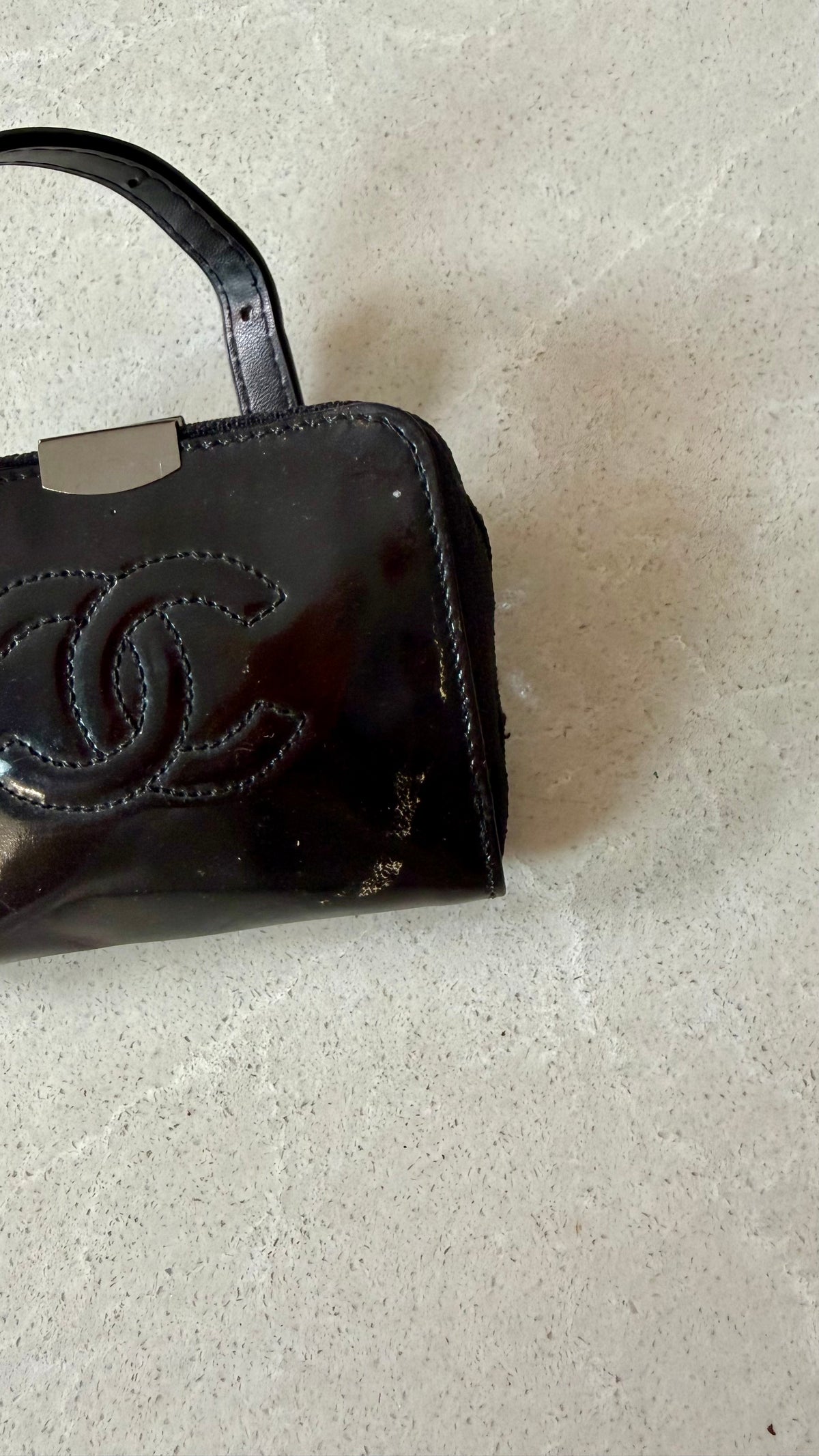 Authentic Chanel Black Patent Key Holder Charm with Chain